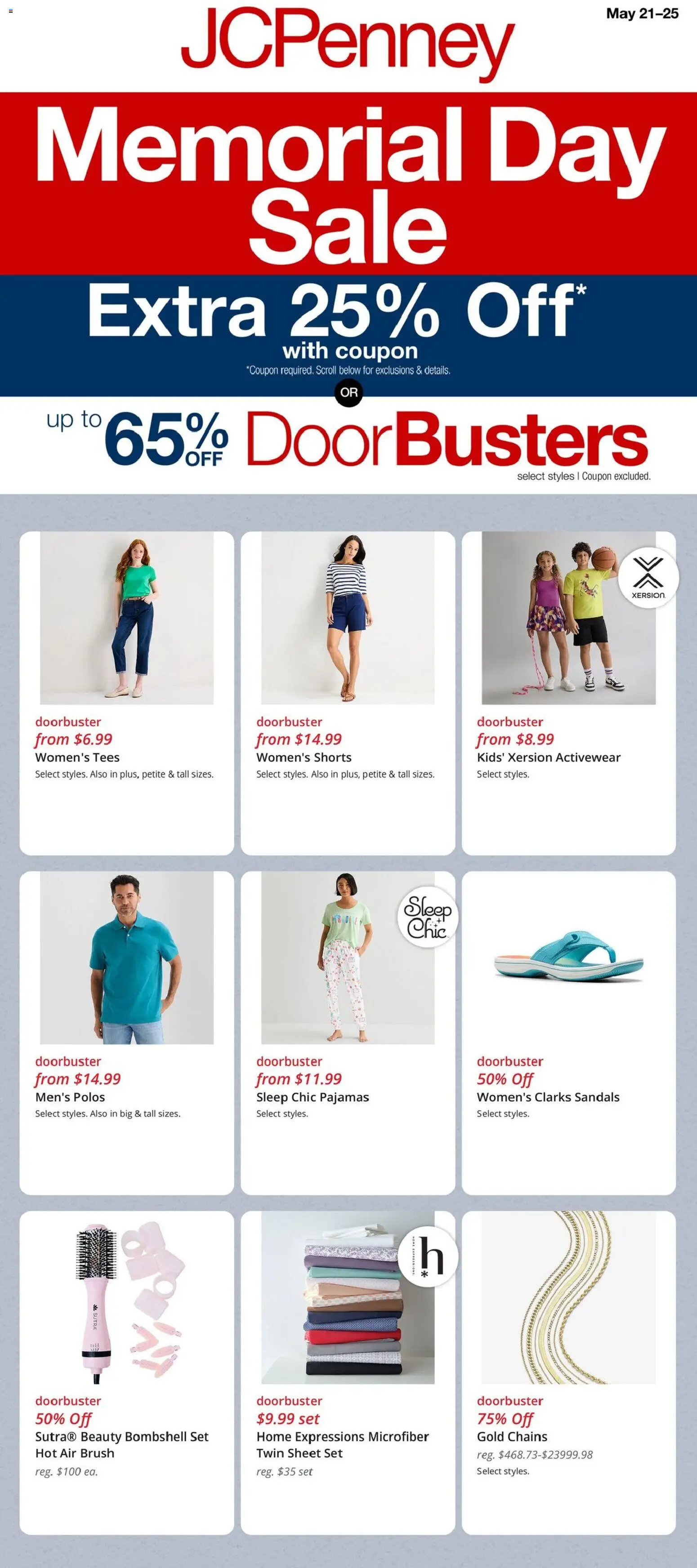 JCPenney Weekly Ad - valid from 20.05.2026 | Page: 1 | Products: Shorts, Pajamas, Sandals, Sheet