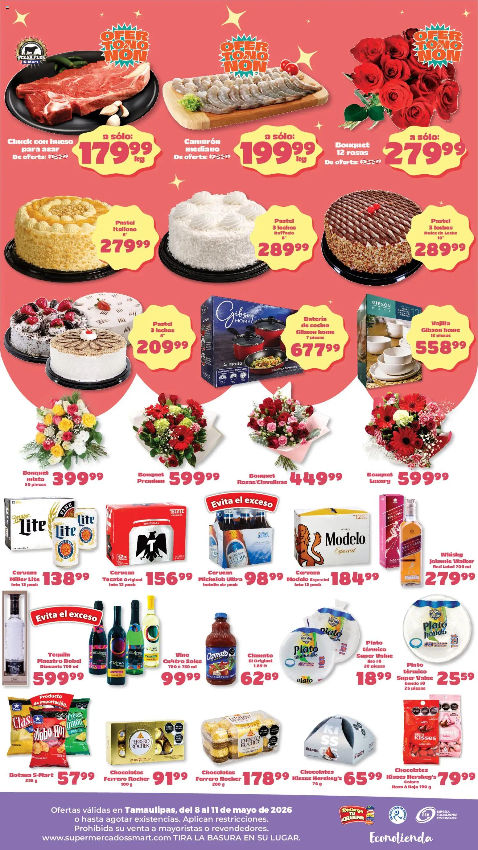 Nuevas ofertas de S-Mart válidas en toda la República Mexicana desde el 08.05.2026. ¡Encuentra las mejores ofertas en S-Mart folleto Ofertas de feria Nuevo Laredo ! | Página: 2 | Productos: Pastel, Cerveza, Tequila, Botella