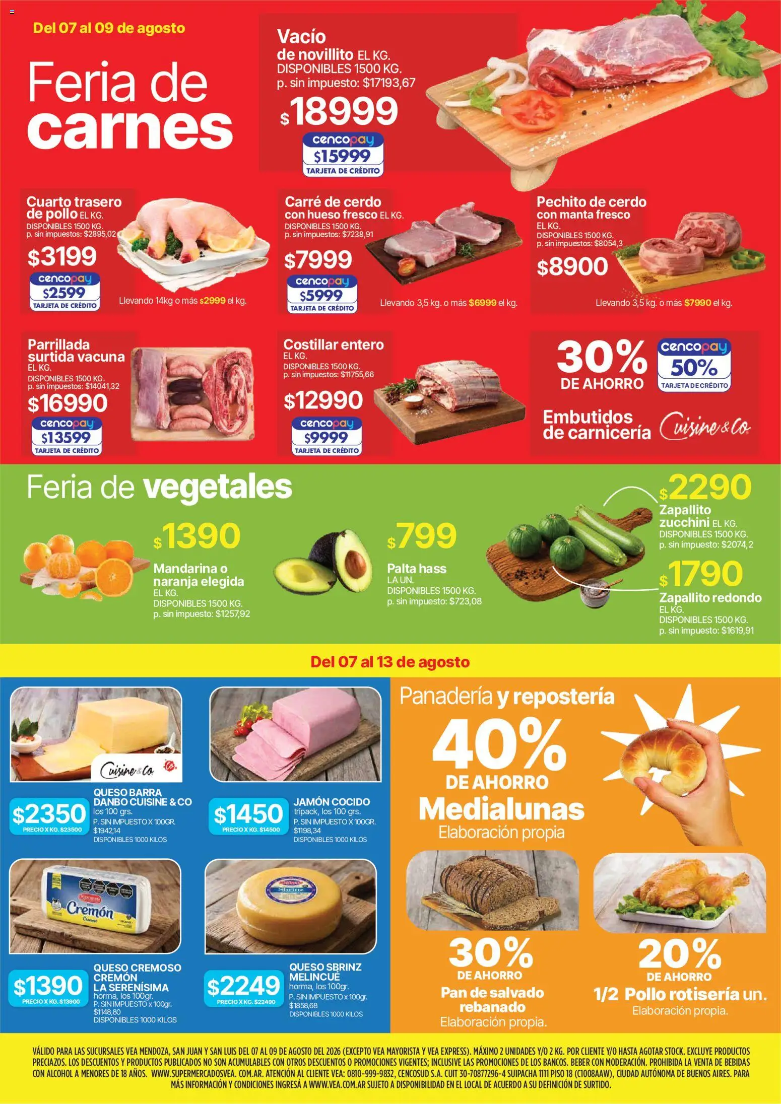 Vea - Volante fin de semana Cuyo │ válido desde el 07/08/2026 | Página: 2 | Productos: Zapallito, Palta, Queso, Pan