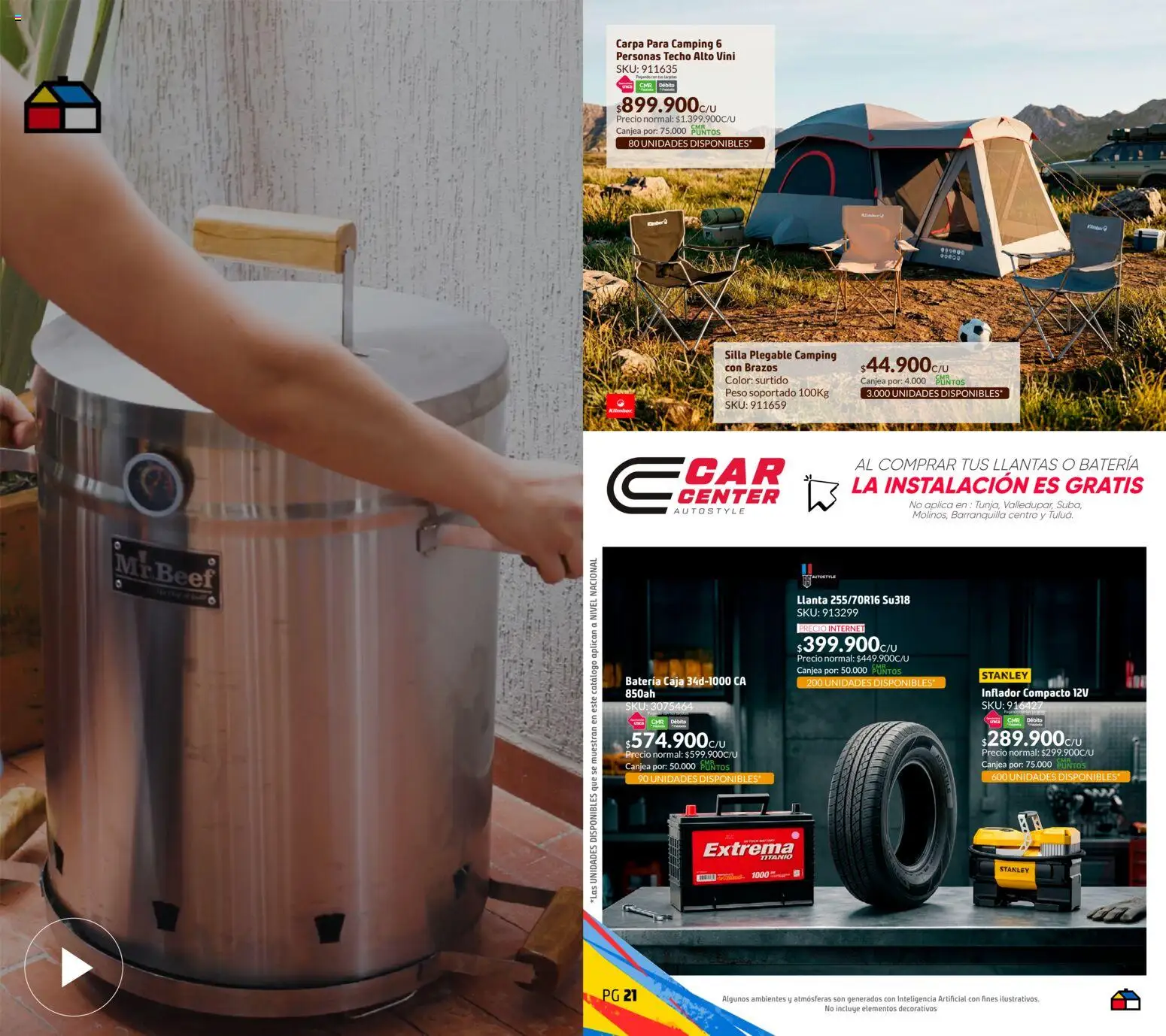 Homecenter revista - valida desde el 21.05.2026 | Página: 11 | Productos: Inflador, Peso, Carpa, Silla