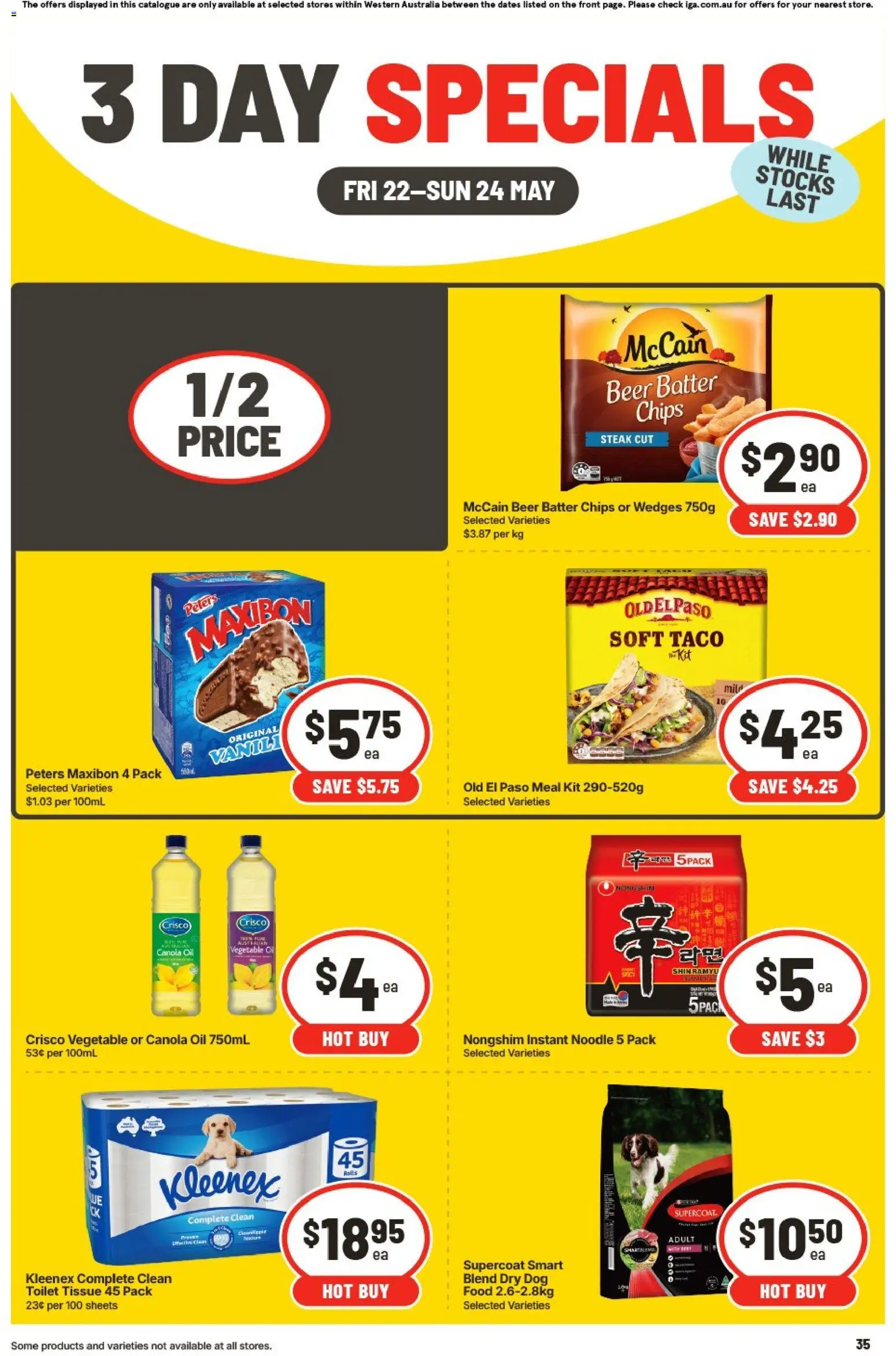 IGA catalogue - valid from 22.05.2026 | Page: 3 | Products: Oil, Beer, Chips, Steak