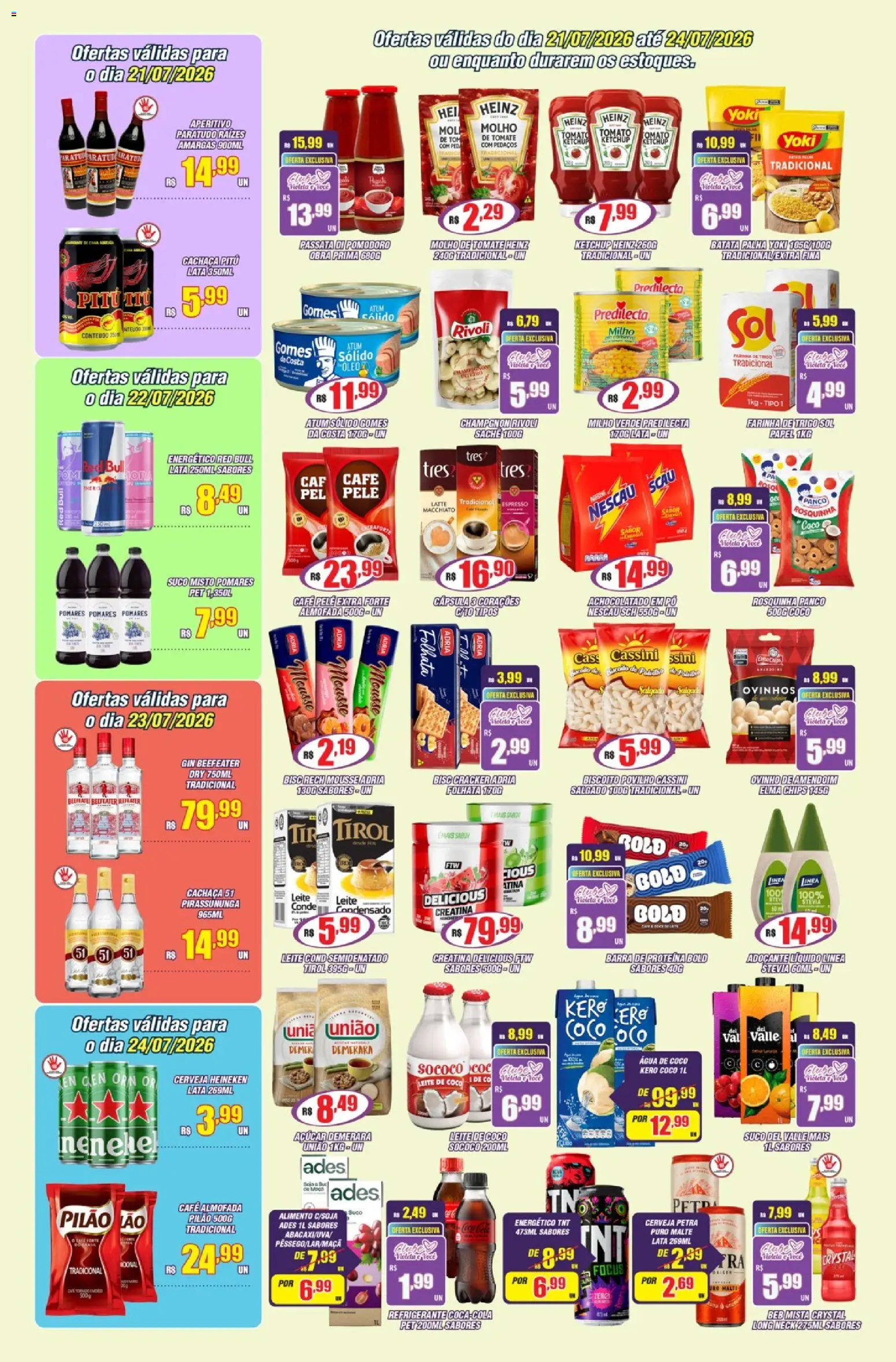 Violeta Supermercados Folheto - válido de 21/07/2026 | Página: 3 | Produtos: Molho de tomate, Almofada, Cerveja Heineken, Leite de coco