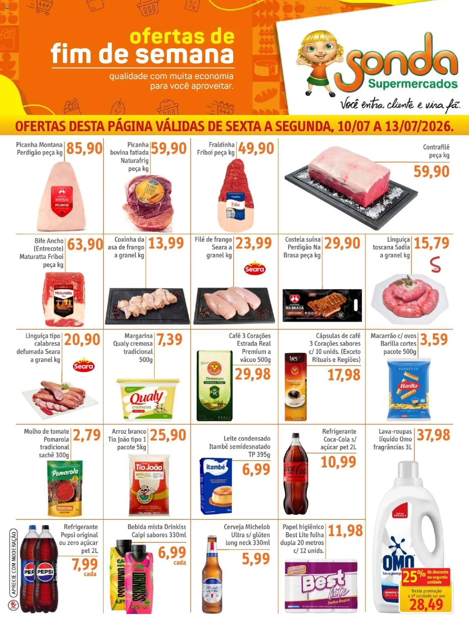 Sonda Folheto - válido de 10/07/2026 | Página: 1 | Produtos: Molho de tomate, Montana picanha, Picanha, Cerveja