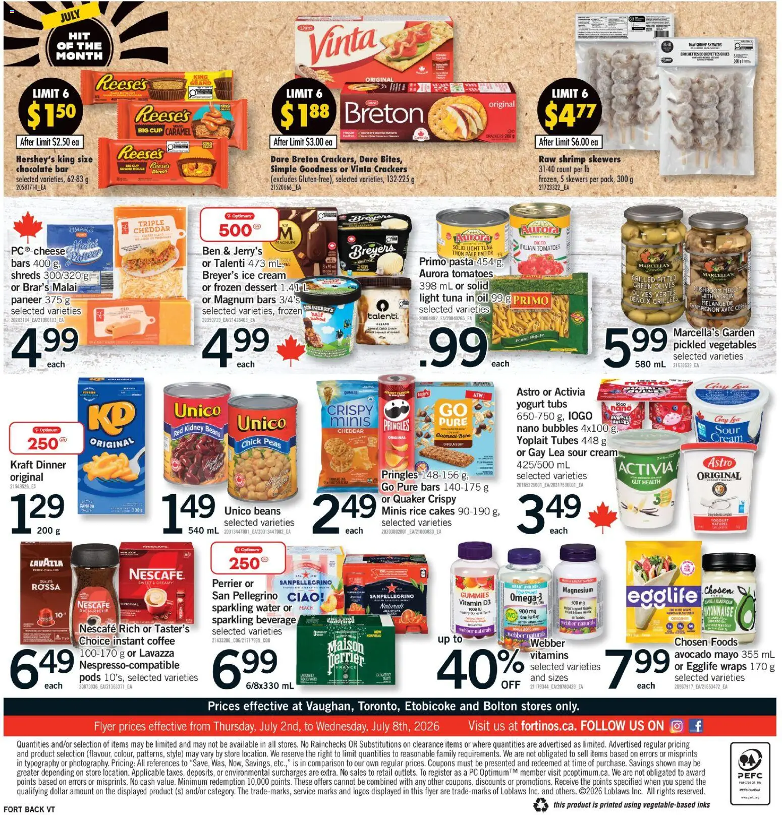 Fortinos flyer valid from Jul 2, 2026 | Page: 2 | Products: Rice, Ice cream, Yogurt, Tomatoes
