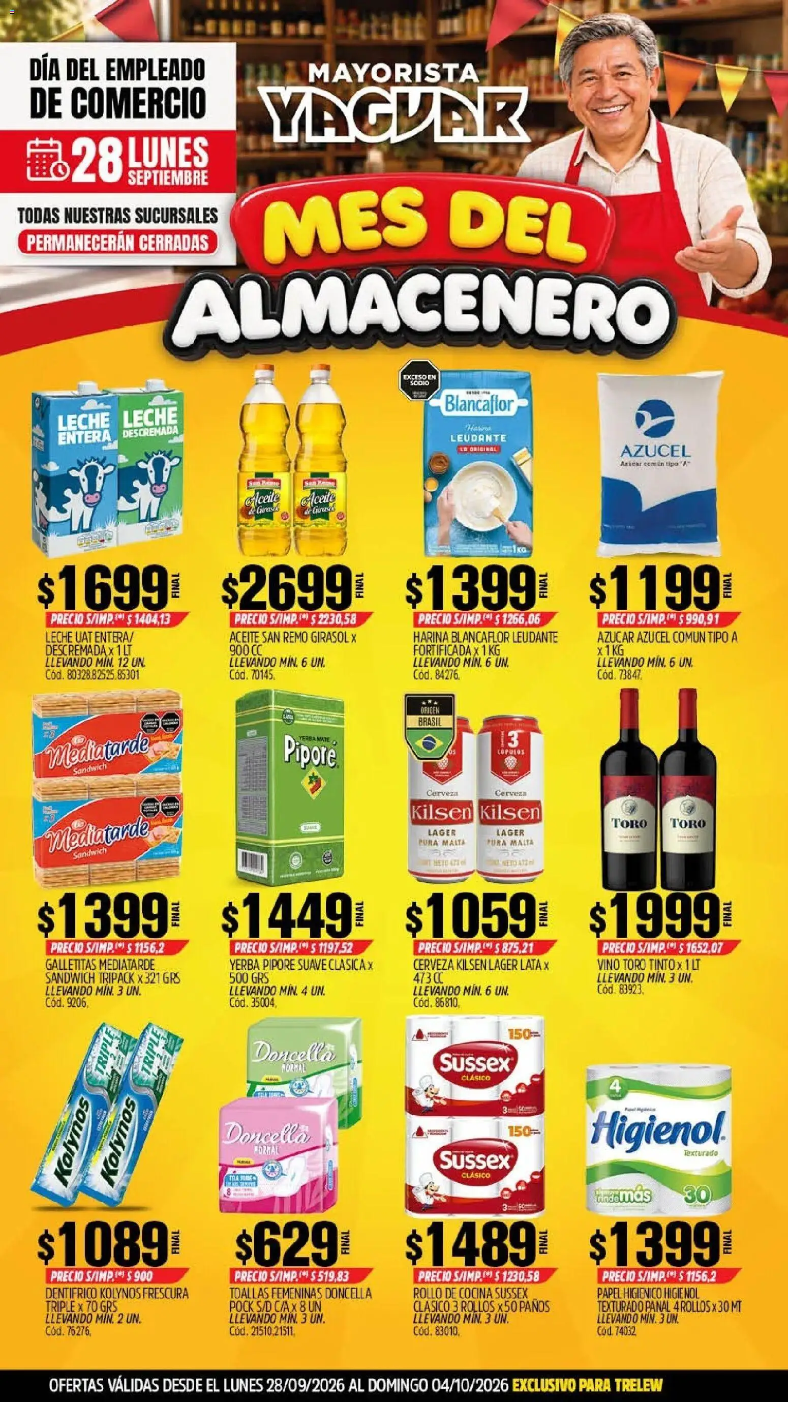 Yaguar - Oferta Semanal Trelew │ válido desde el 28/09/2026 | Página: 1 | Productos: Cocina, Harina, Leche, Cerveza