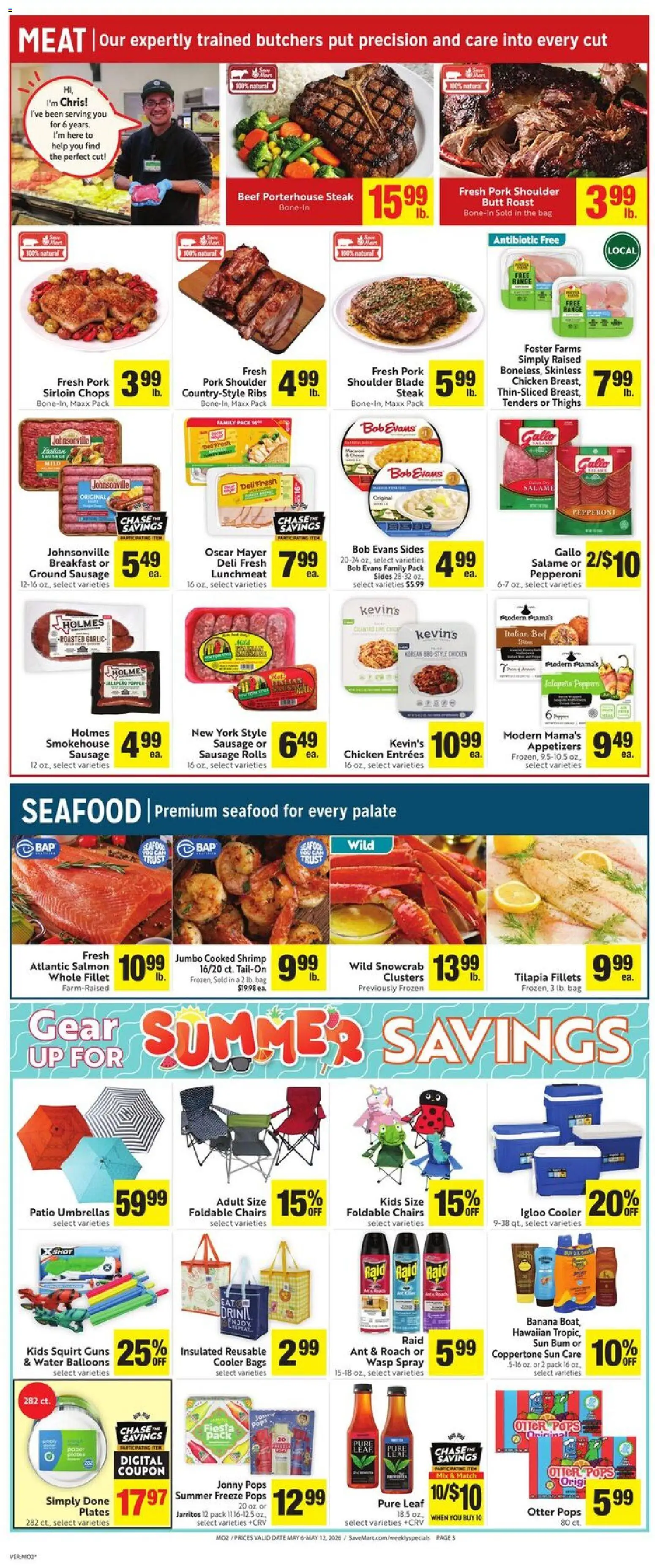 Save Mart Weekly - CA - valid from 06.05.2026 | Page: 6 | Products: Seafood, Sausage, Garlic, Bag