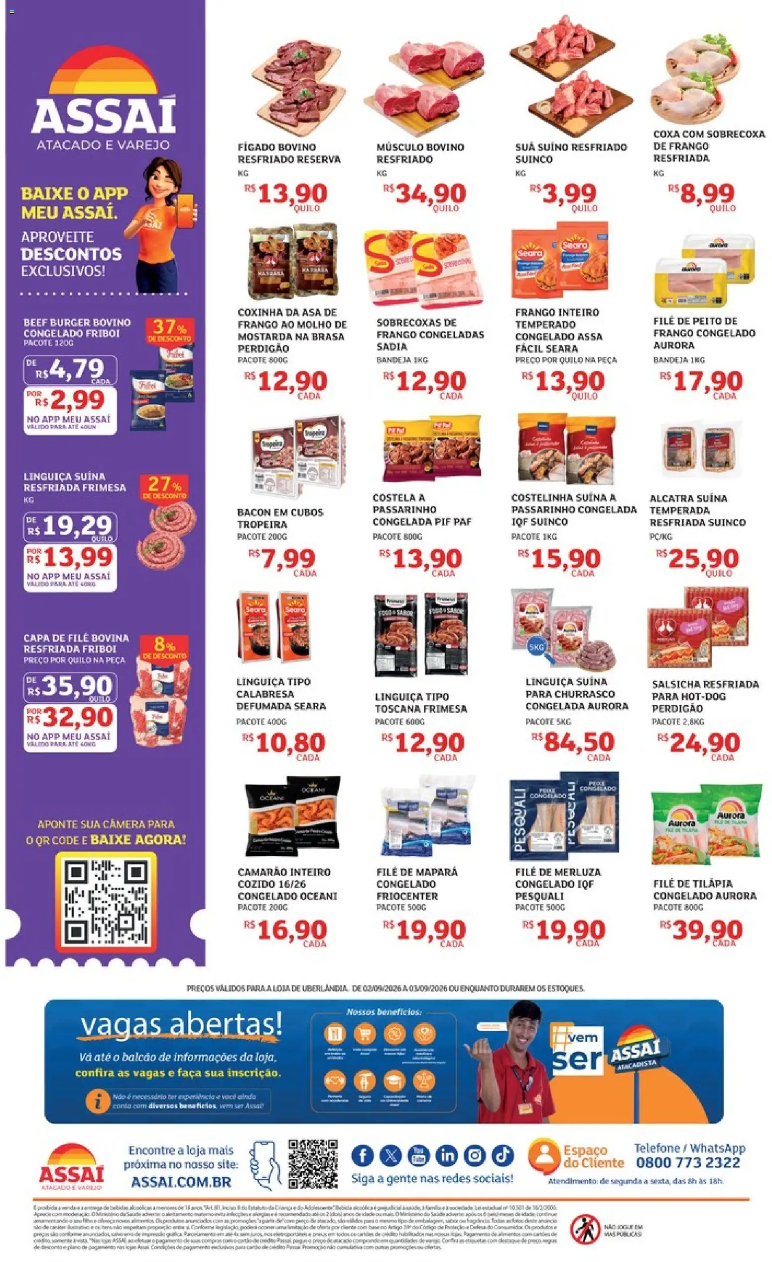 Assaí Atacadista Folheto - válido de 02/09/2026 | Página: 2 | Produtos: Frango inteiro, Salsicha, Linguiça, Tilápia