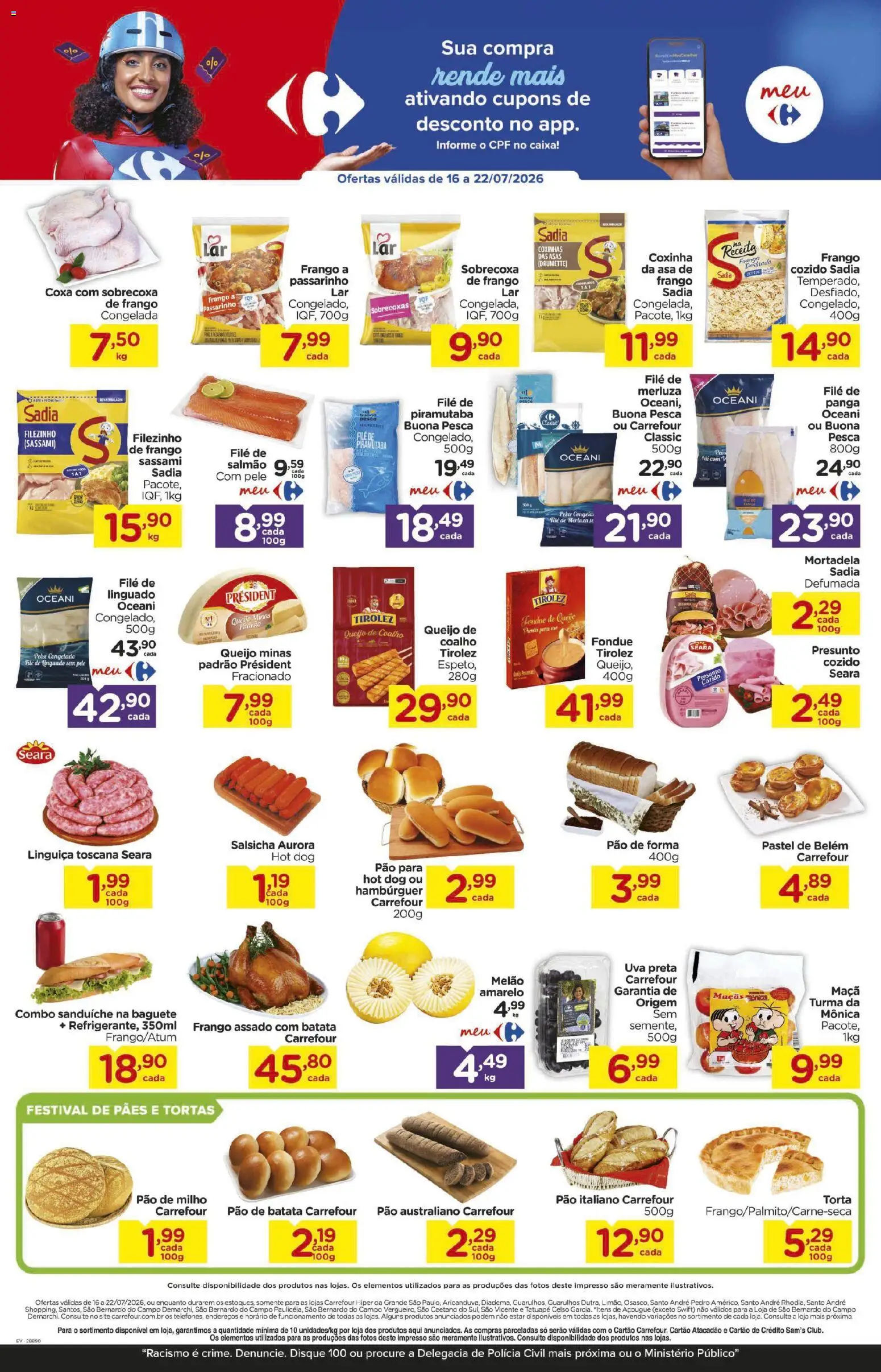 Carrefour Folheto - válido de 16/07/2026 | Página: 2 | Produtos: Salmão, Salsicha, Queijo, Presunto