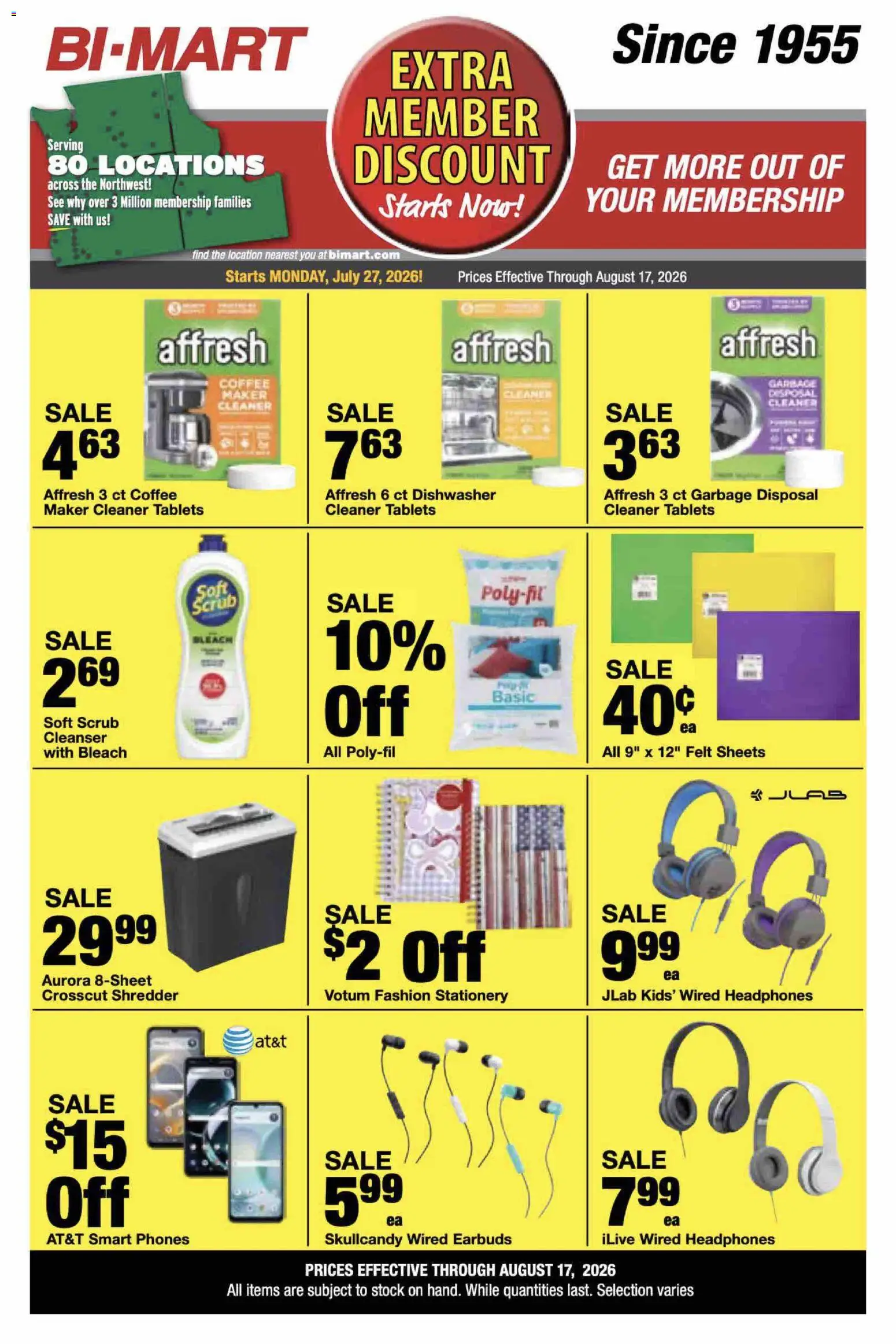 Bi-Mart Extra Member Discount - valid from 07/27/2026 | Page: 3 | Products: Coffee, Shredder, Dishwasher, Coffee maker
