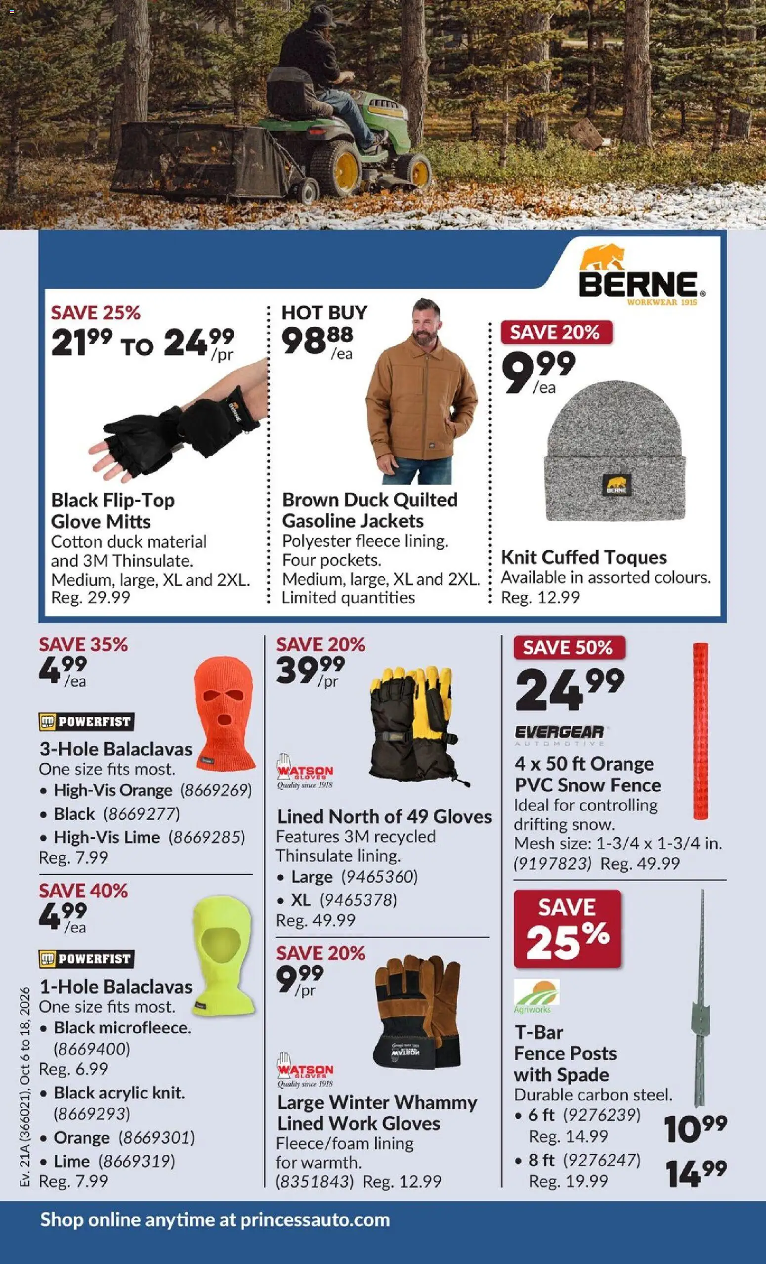Princess Auto flyer valid from Oct 6, 2026 | Page: 10 | Products: Gloves, Lime, Duck