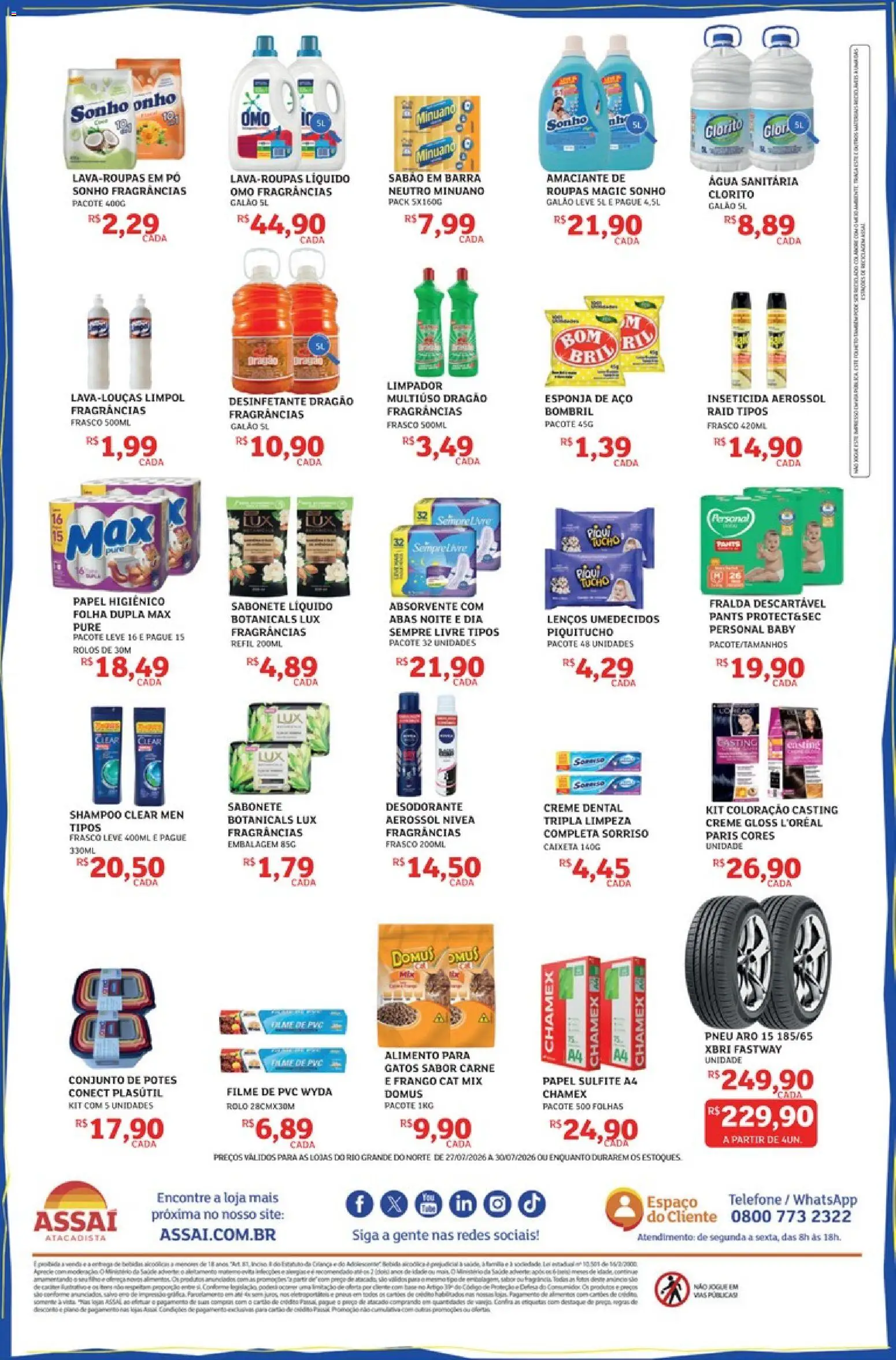 Assaí Atacadista Folheto - válido de 27/07/2026 | Página: 4 | Produtos: Shampoo, Creme dental, Amaciante, Água sanitária