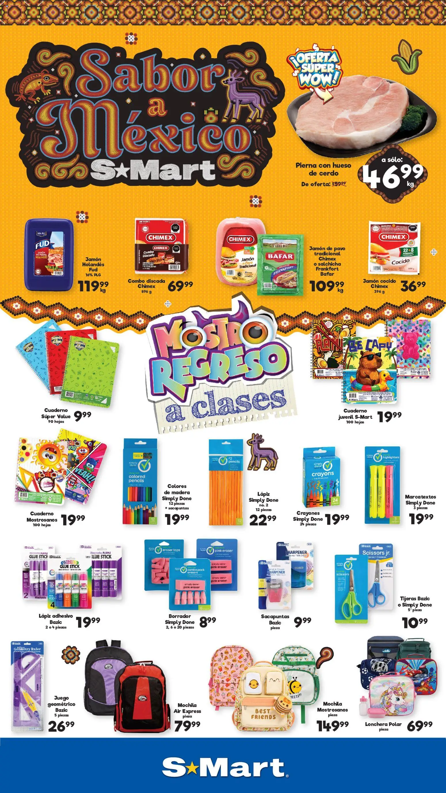 Nuevas ofertas de S-Mart válidas en toda la República Mexicana desde el 08/09/2026. ¡Encuentra las mejores ofertas en S-Mart folleto Ofertas de feria Chihuahua! | Página: 1 | Productos: Mochila, Jamón, Cerdo, Cuaderno