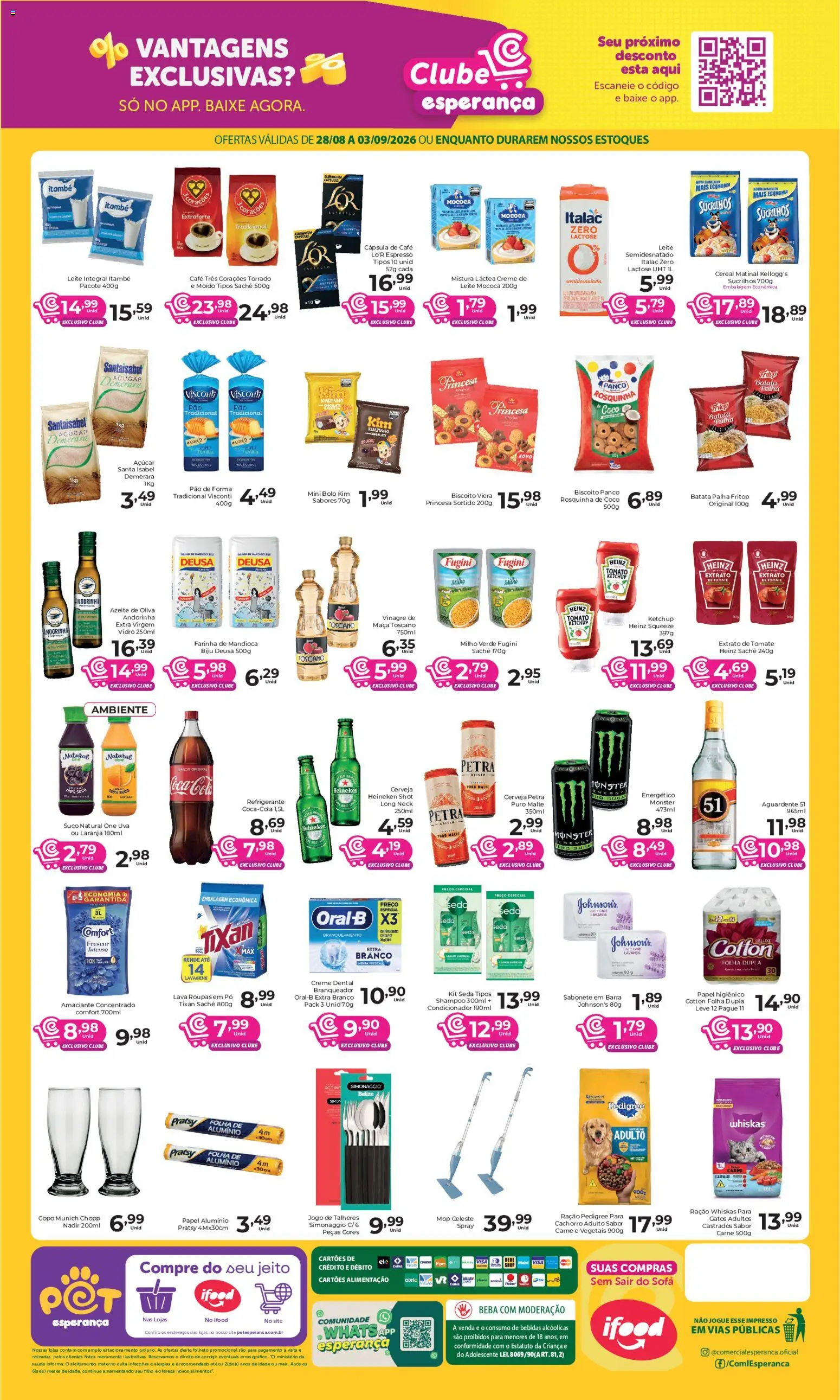 Comercial Esperança Folheto - válido de 28/08/2026 | Página: 2 | Produtos: Farinha de mandioca, Açúcar demerara, Suco natural, Bebidas