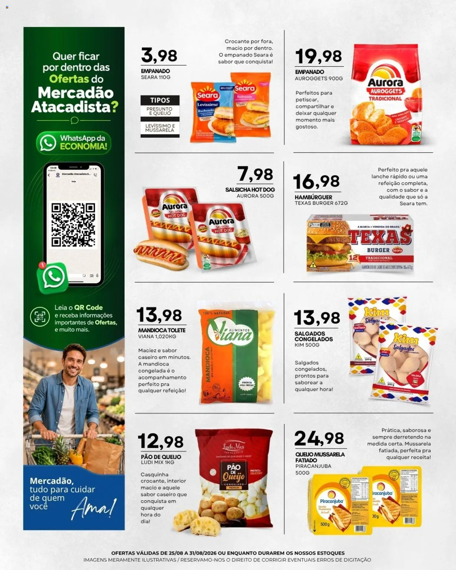 Mercadão Atacadista Folheto - válido de 25/08/2026 | Página: 3 | Produtos: Linguiça, Alimentos, Frango, File de polaca