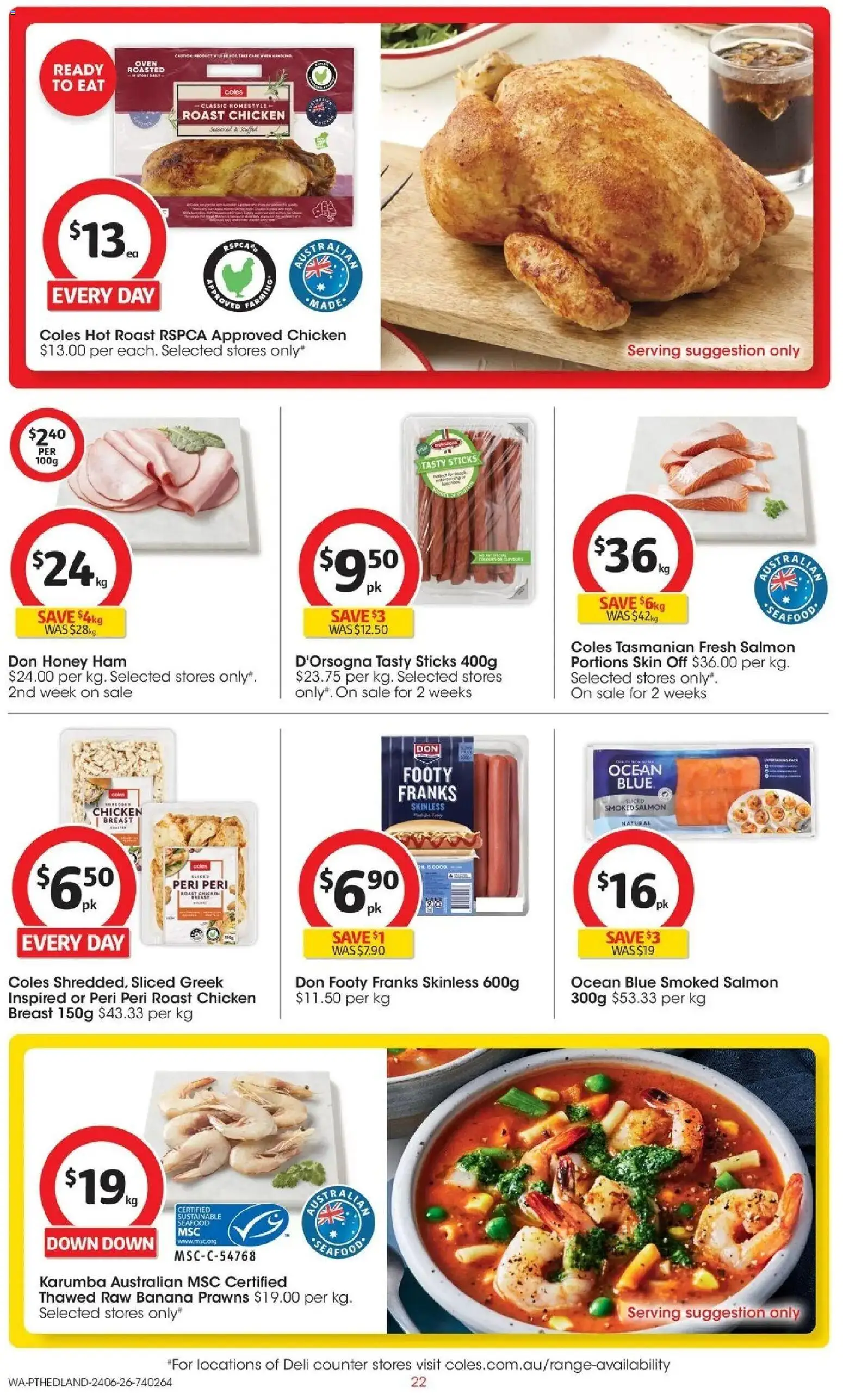 Coles catalogue - valid from 23/06/2026 | Page: 22 | Products: Prawns, Salmon, Sustainable, Oven