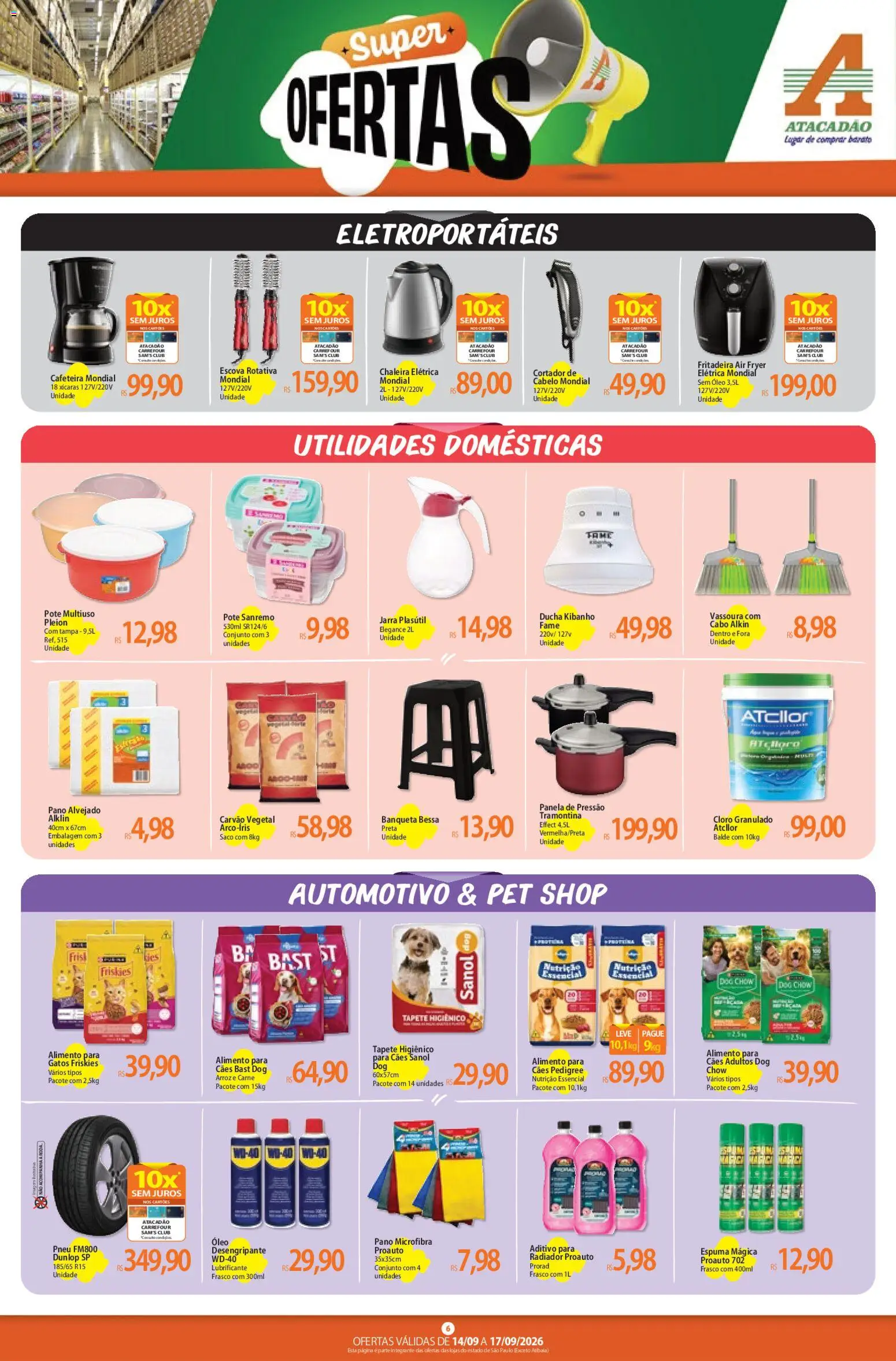 Atacadão Folheto - válido de 14/09/2026 | Página: 6 | Produtos: Pneu, Tapete higiênico, Escova rotativa, Cabo