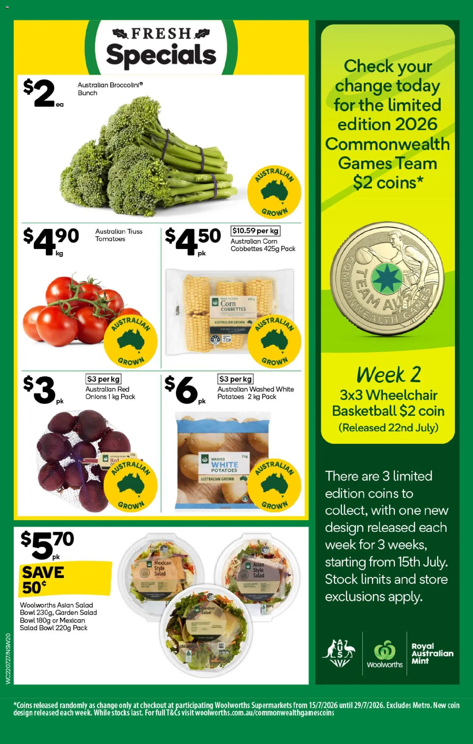 Woolworths catalogue - valid from 22/07/2026 | Page: 20 | Products: Basketball, Tomatoes, Salad, Onions