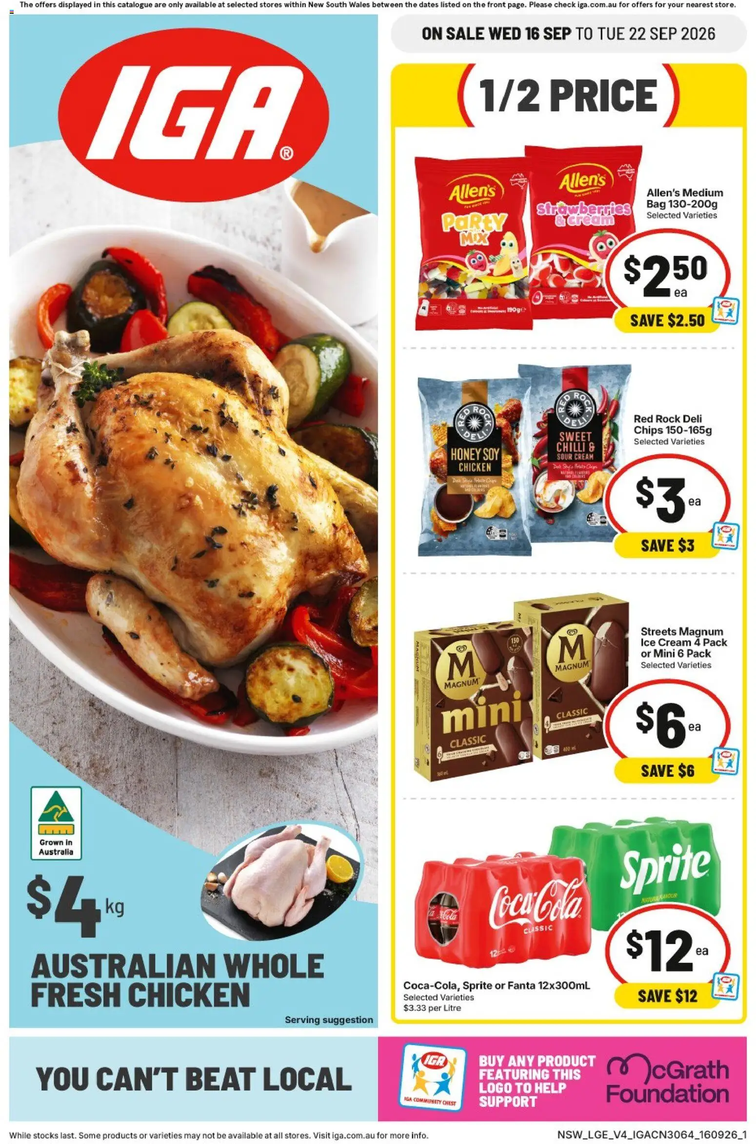 IGA catalogue - valid from 16/09/2026 | Page: 1 | Products: Sprite, Bag, Fanta, Magnum ice cream