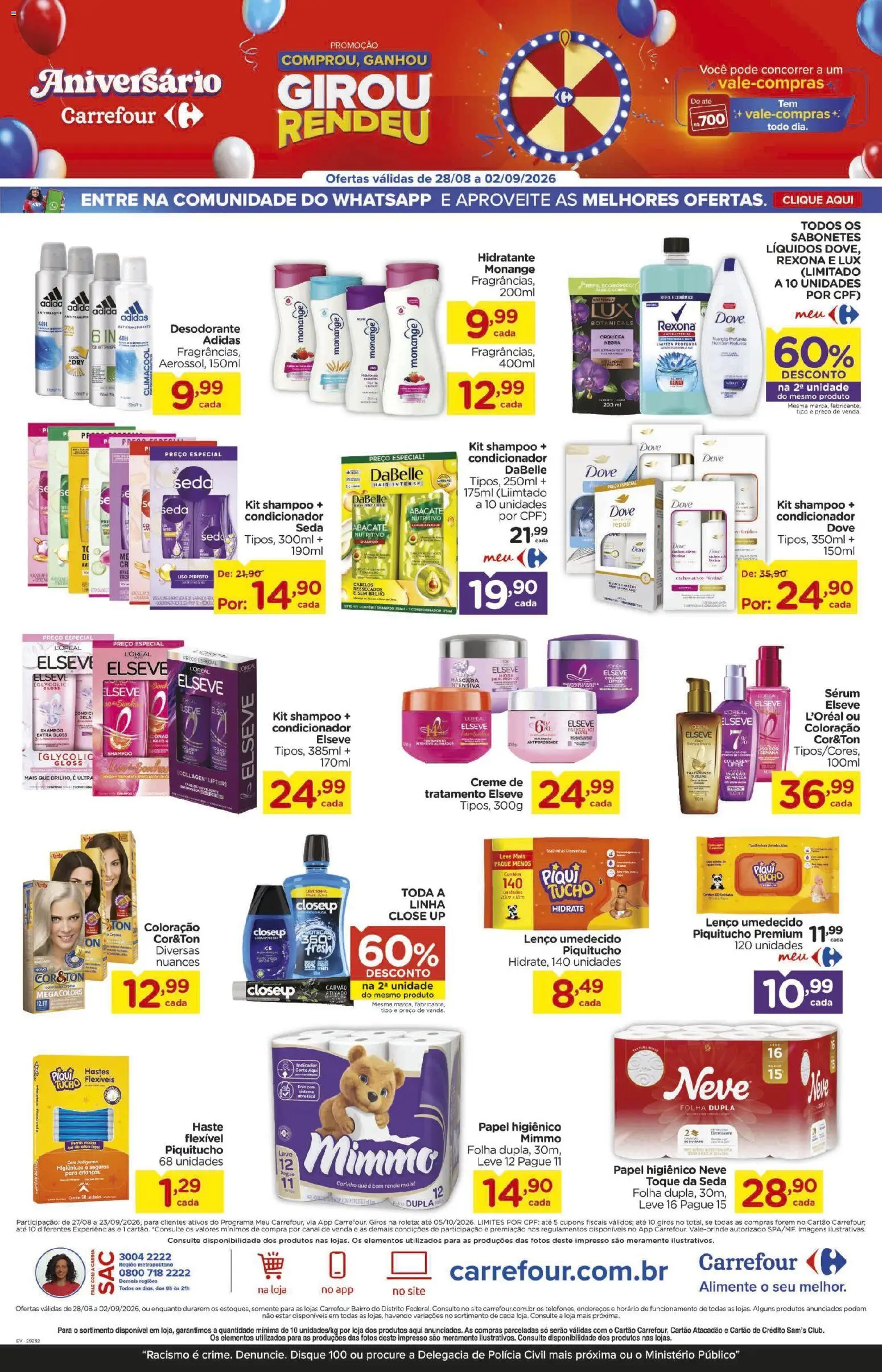 Carrefour Bairro Folheto - válido de 28/08/2026 | Página: 7 | Produtos: Condicionador, Desodorante, Dove, Papel higiênico