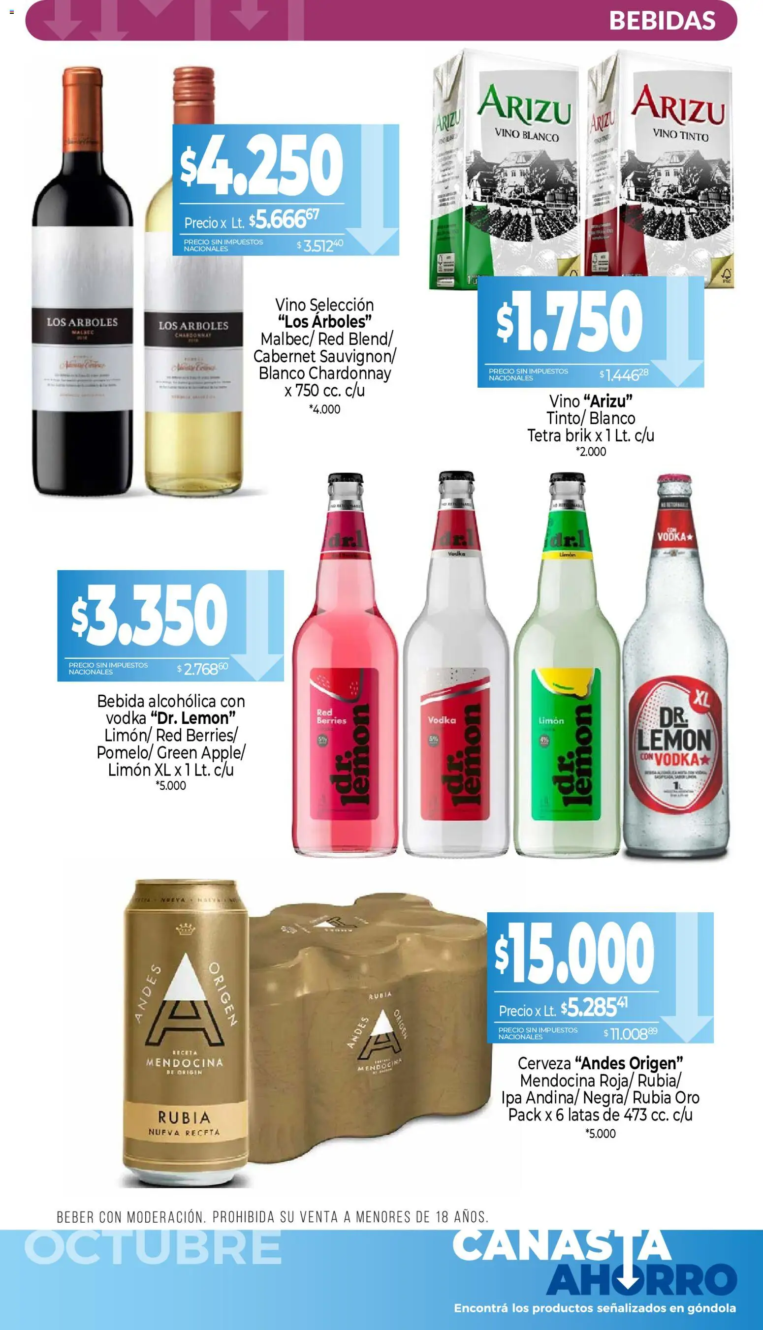 La Anonima - Canasta Ahorro │ válido desde el 01/10/2026 | Página: 9 | Productos: Vino tinto, Vino blanco, Limón, Canasta