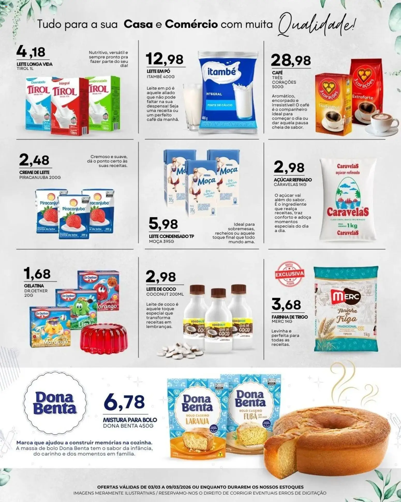 Mercadão Atacadista Folheto - válido de 03.03.2026 | Página: 8 | Produtos: Fubá, Leite, Creme de leite, Leite em pó