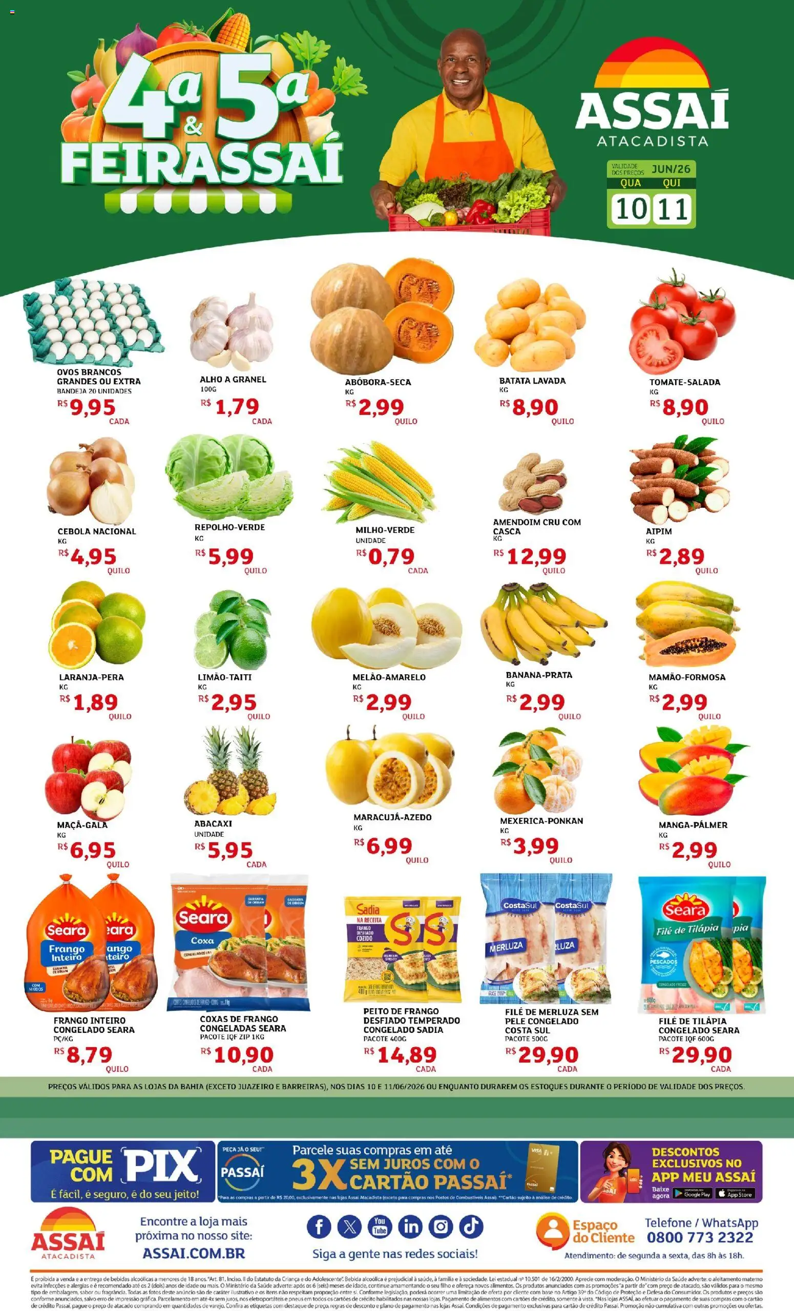 Assaí Atacadista Folheto - válido de 10.06.2026 | Página: 1 | Produtos: Tilápia, Pneus, Bebida, Peito de frango