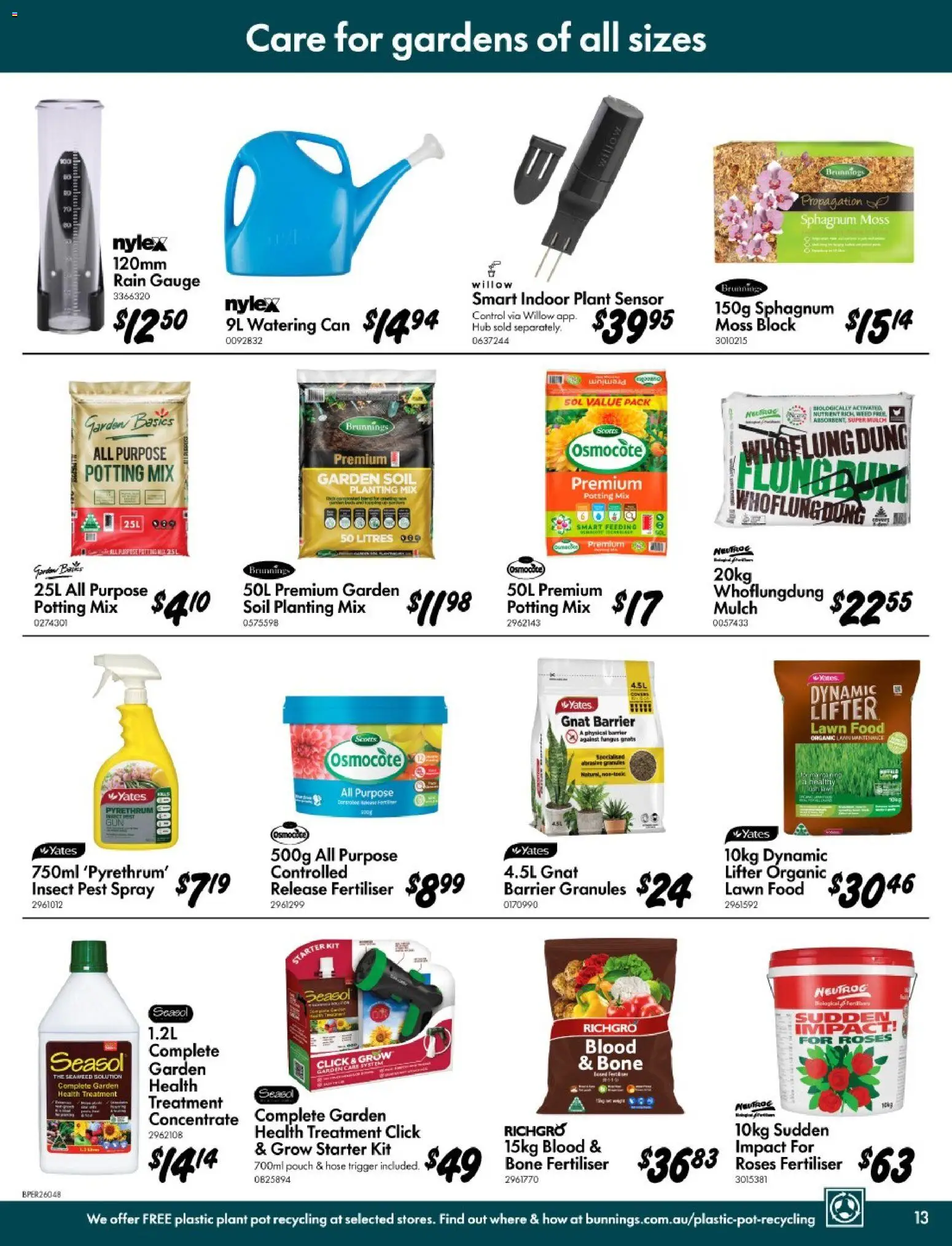 Bunnings Warehouse catalogue - valid from 11.03.2026 | Page: 13 | Products: Plant, Watering can, Soil, Treatment