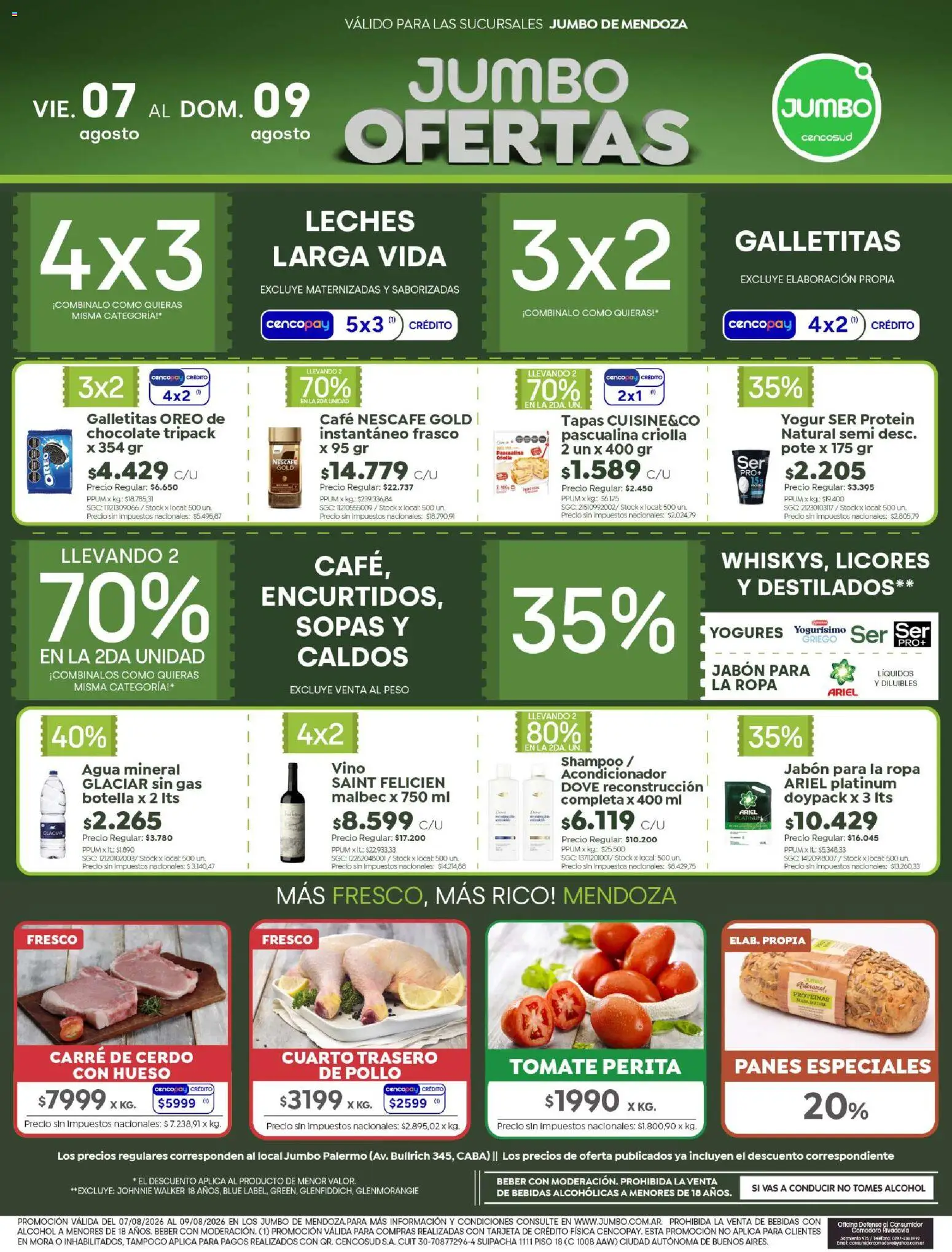 Jumbo - Ofertas Mendoza │ válido desde el 07/08/2026 | Página: 1 | Productos: Botella, Sopas, Shampoo, Cerdo