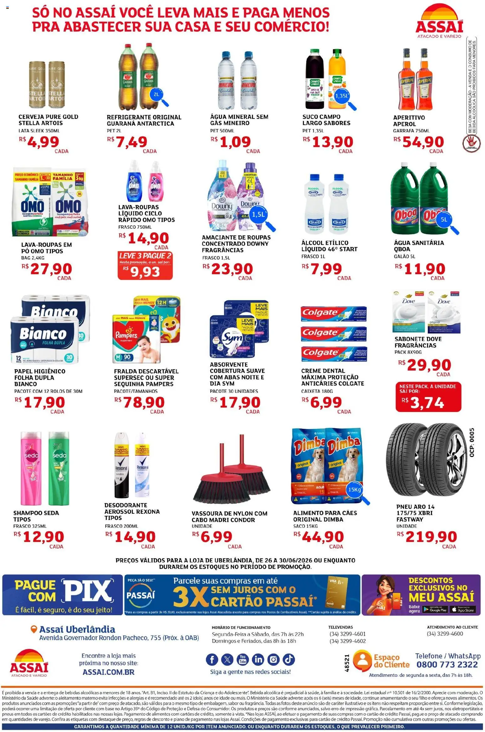 Assaí Atacadista Folheto - válido de 26/06/2026 | Página: 2 | Produtos: Pampers, Guaraná, Pneus, Amaciante