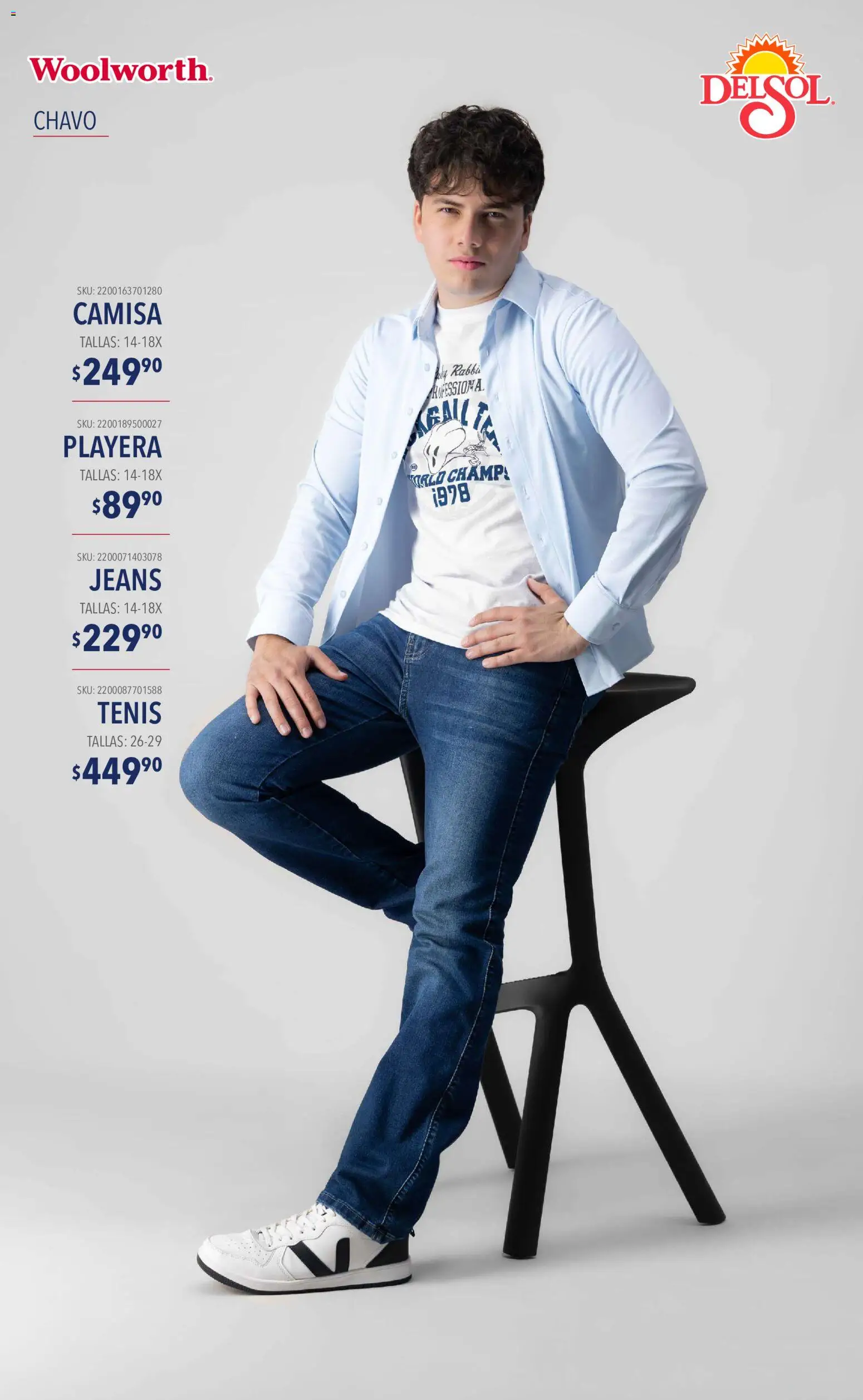 Nuevas ofertas de Del Sol y Woolworth válidas en toda la República Mexicana desde el 10/09/2026. ¡Encuentra las mejores ofertas en Del Sol y Woolworth catálogo Moda Esenciales! | Página: 16 | Productos: Tenis, Camisa, Playera