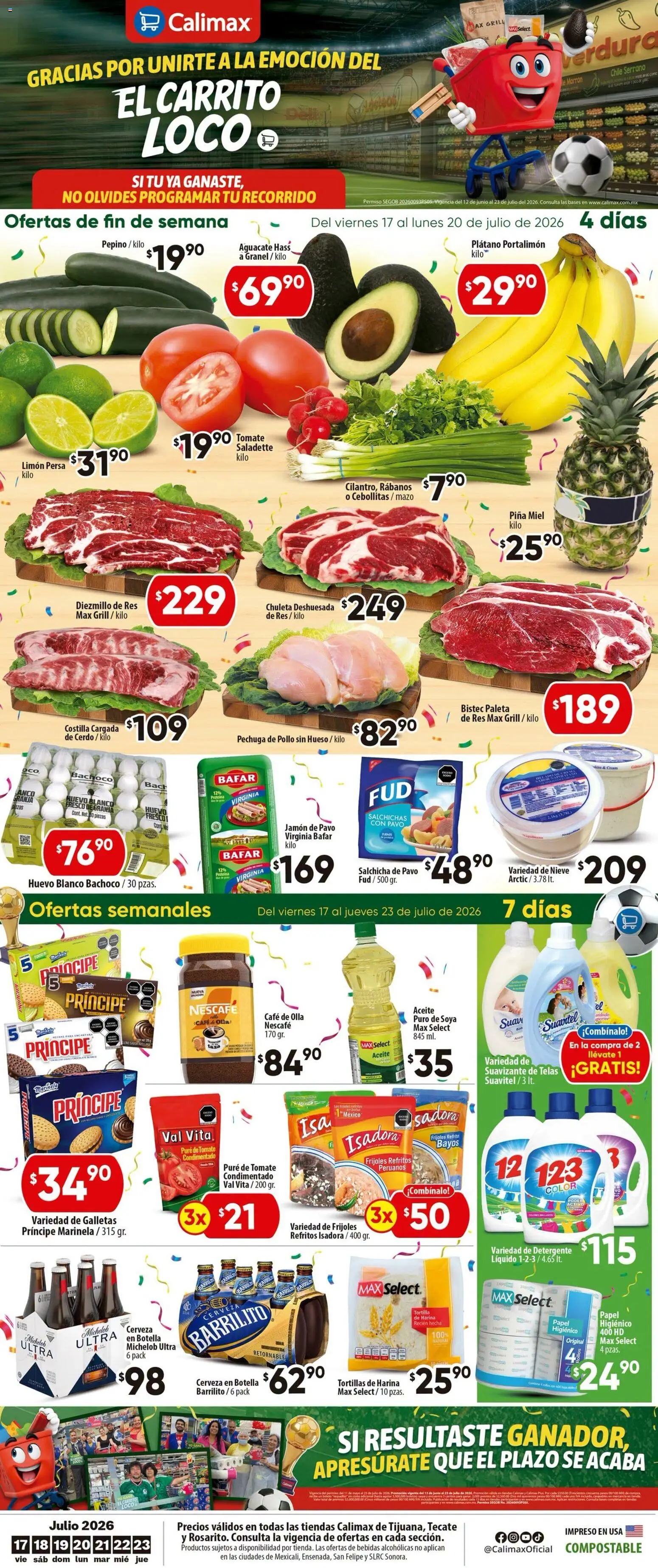 Nuevas ofertas de Calimax válidas en toda la República Mexicana desde el 17/07/2026. ¡Encuentra las mejores ofertas en Calimax folleto Rosarito! | Página: 6 | Productos: Taza, Aceite, Cerdo, Res