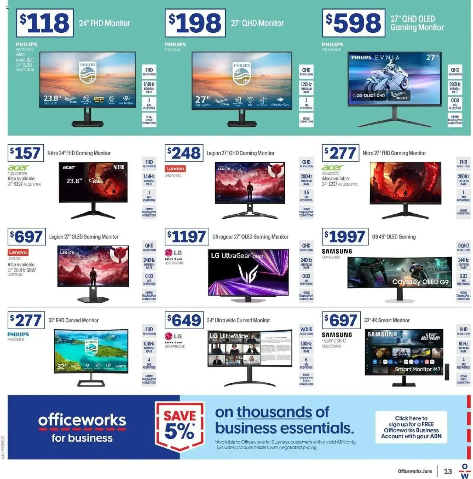 Officeworks catalogue - valid from 27.05.2026 | Page: 13 | Products: Monitor