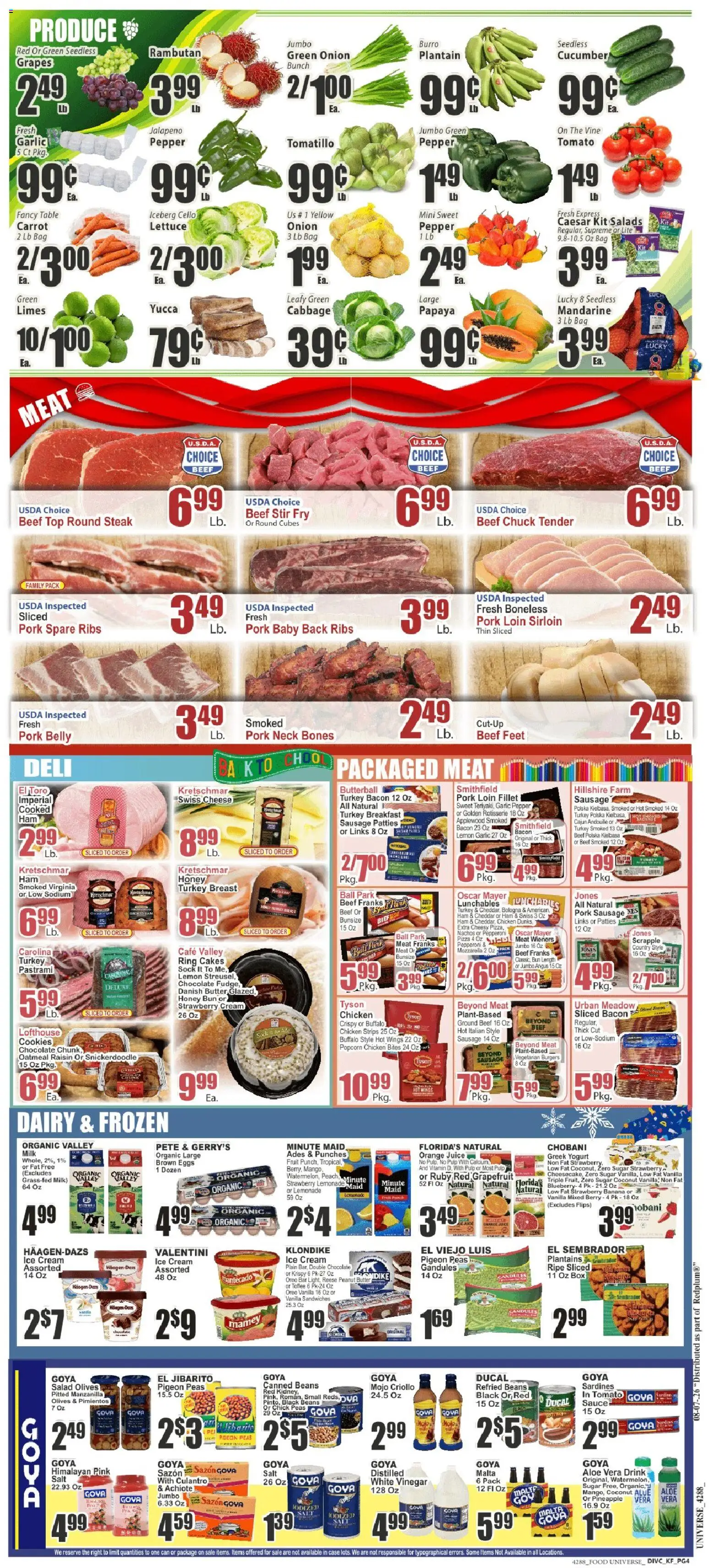 Food Universe Weekly Ad - valid from 08/07/2026 | Page: 4 | Products: Turkey breast, Cucumber, Chicken, Steak