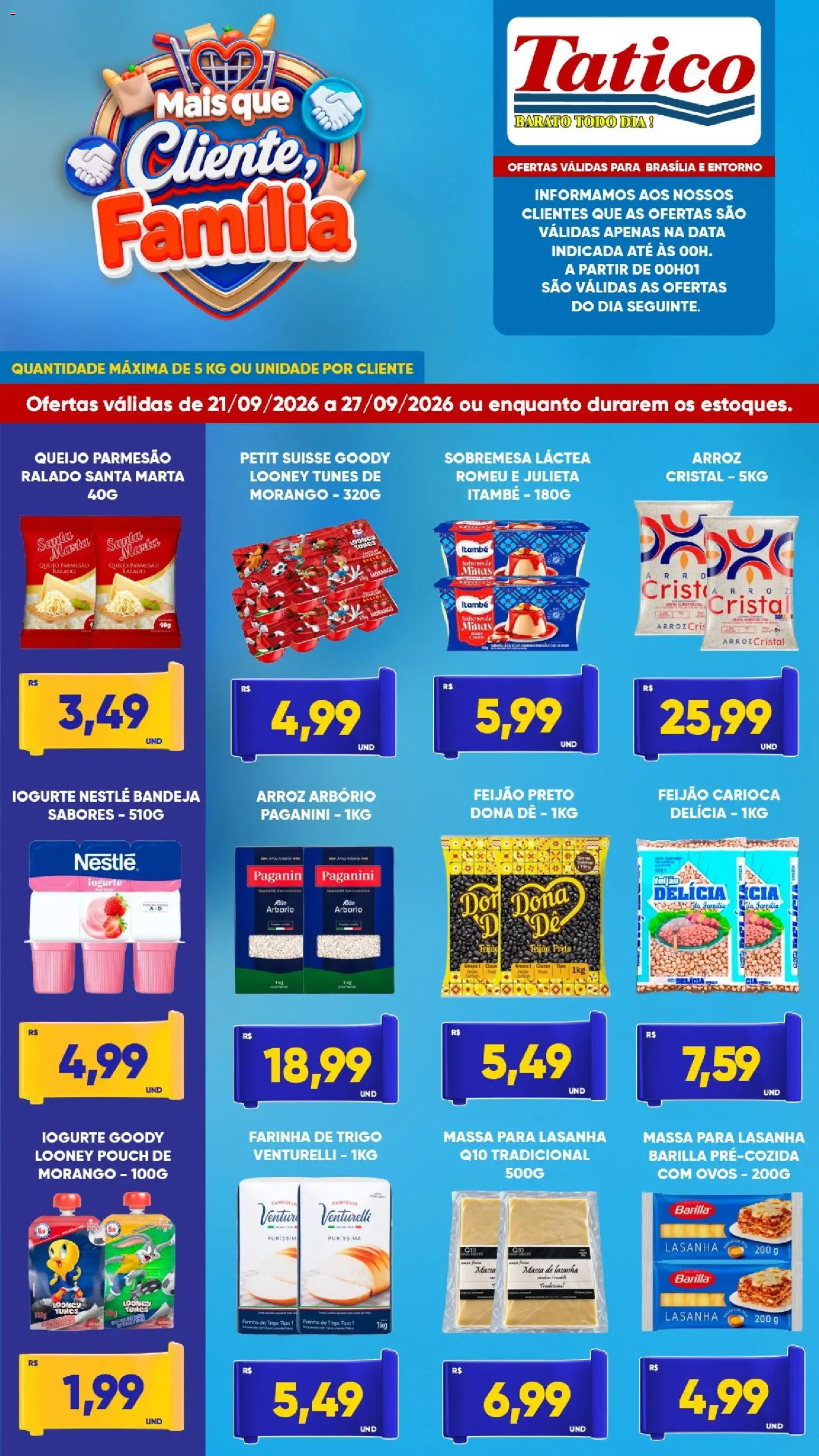Tatico Folheto - válido de 21/09/2026 | Página: 2 | Produtos: Queijo, Arroz, Massa, Lasanha