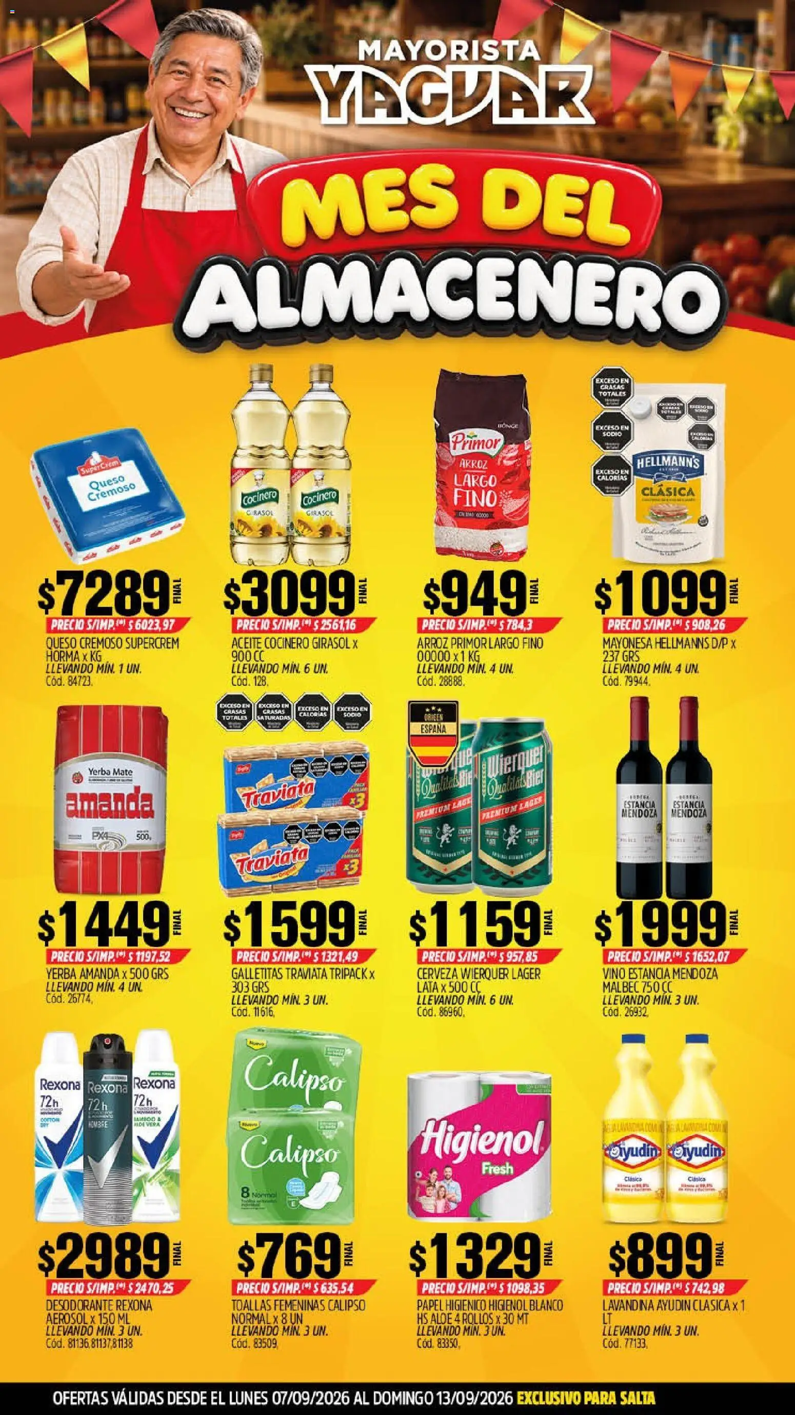 Yaguar - Oferta Semanal Salta │ válido desde el 07/09/2026 | Página: 1 | Productos: Lavandina, Galletitas, Yerba, Mayonesa