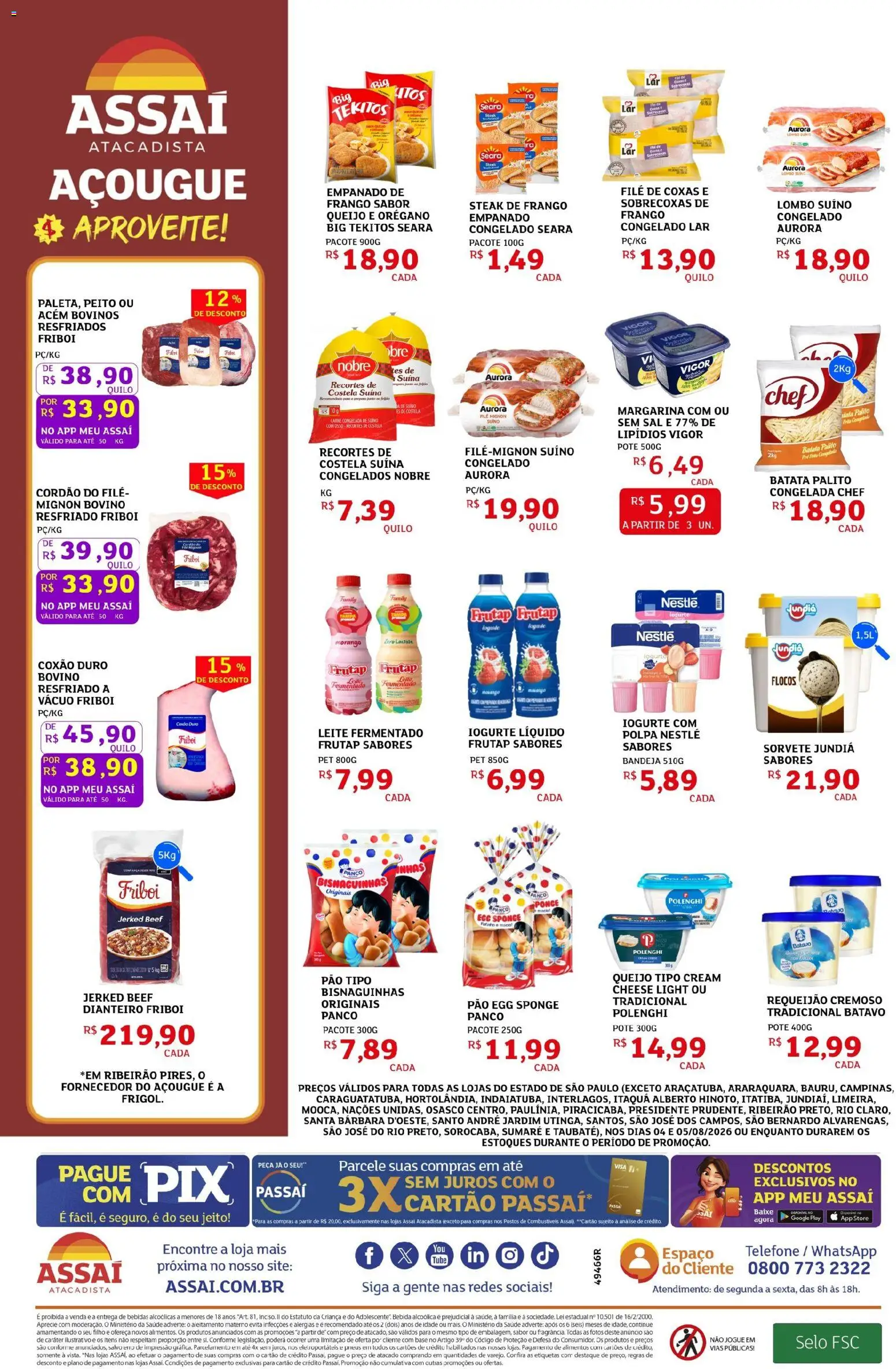 Assaí Atacadista Folheto - válido de 04/08/2026 | Página: 2 | Produtos: Lombo, Leite, Carne, Flocos