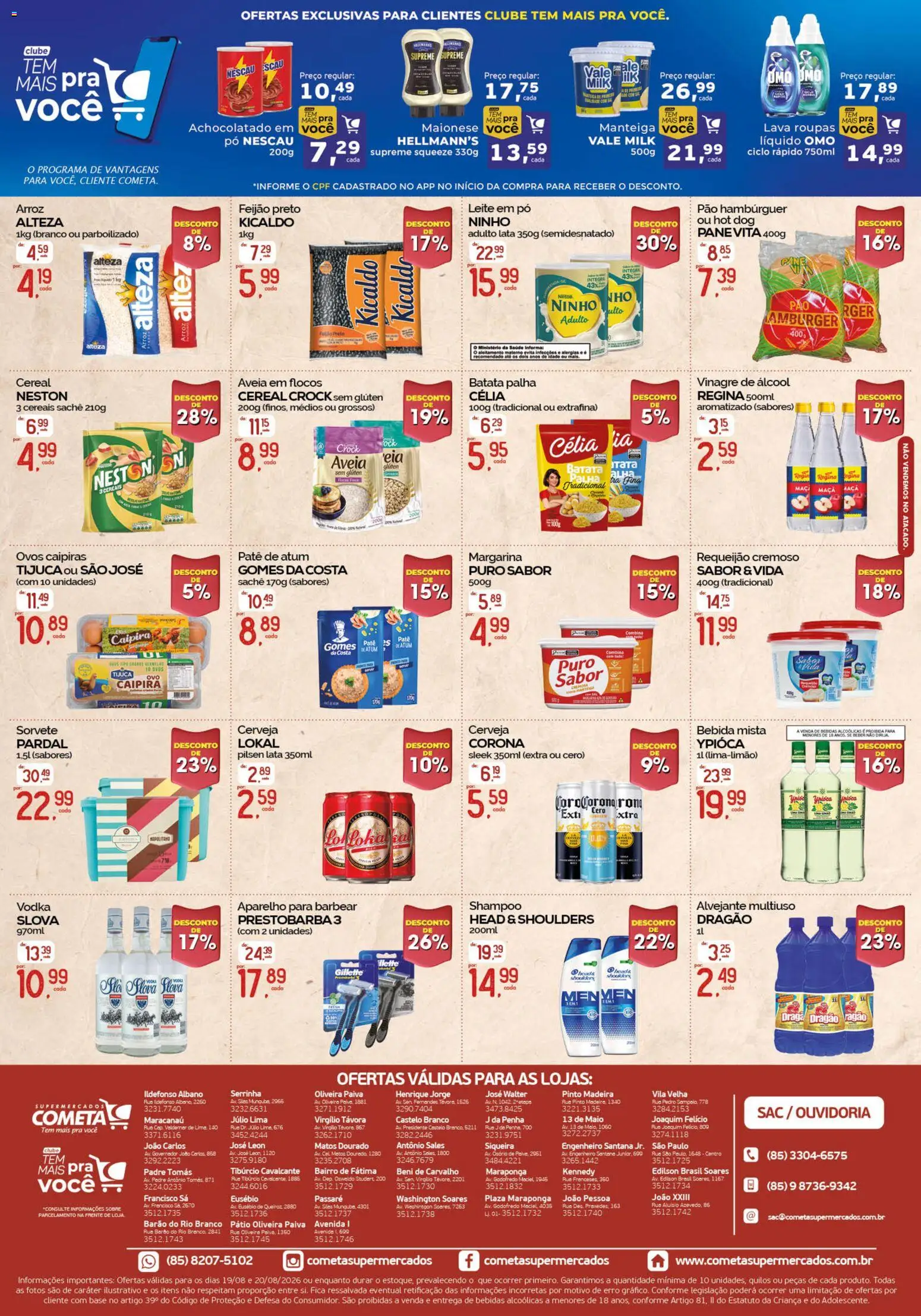 Cometa Supermercados Folheto - válido de 19/08/2026 | Página: 2 | Produtos: Alvejante, Vinagre, Batata palha, Leite em pó