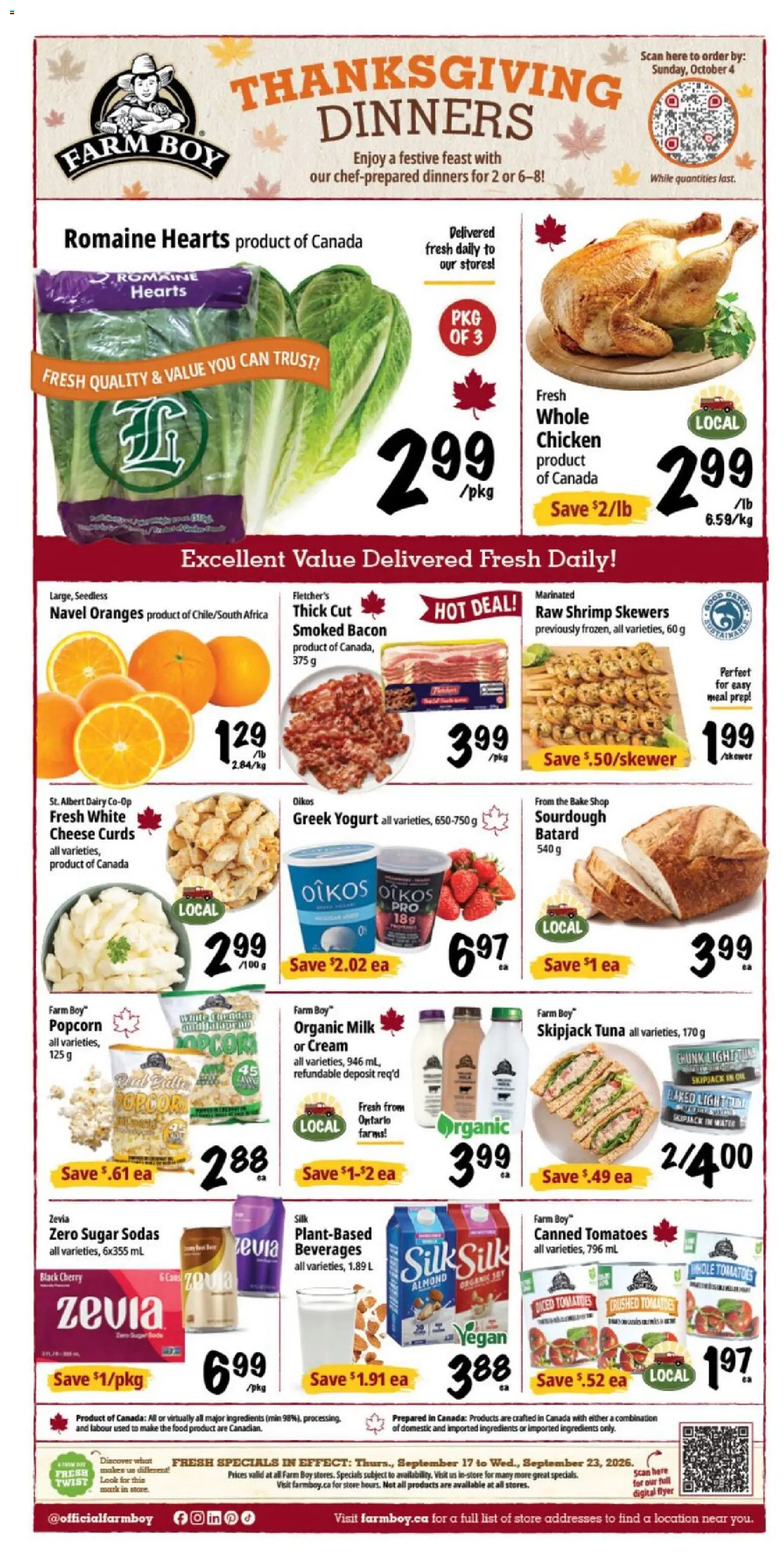 Farm Boy flyer valid from Sep 17, 2026 | Page: 1 | Products: Cream, Shrimp, Milk, Cheese