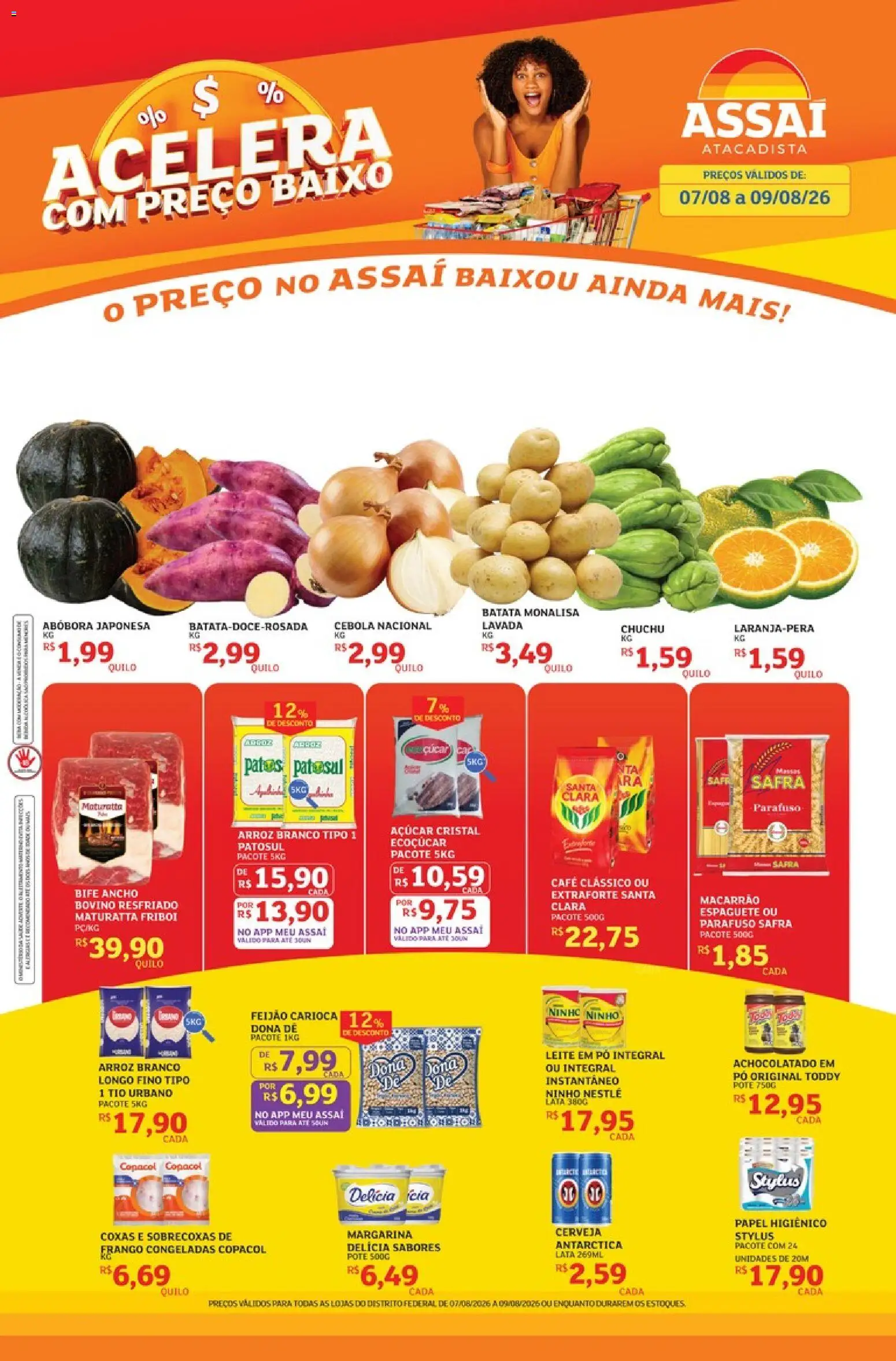 Assaí Atacadista Folheto - válido de 07/08/2026 | Página: 1 | Produtos: Cerveja, Macarrão, Margarina, Leite em pó