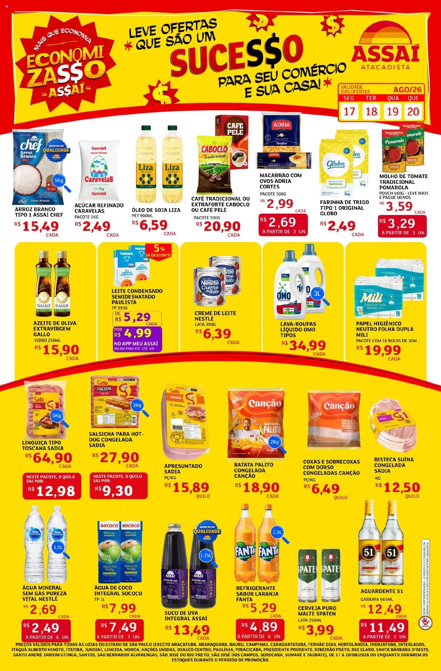 Assaí Atacadista Folheto - válido de 17/08/2026 | Página: 1 | Produtos: Arroz, Bebida, Creme de leite, Azeite
