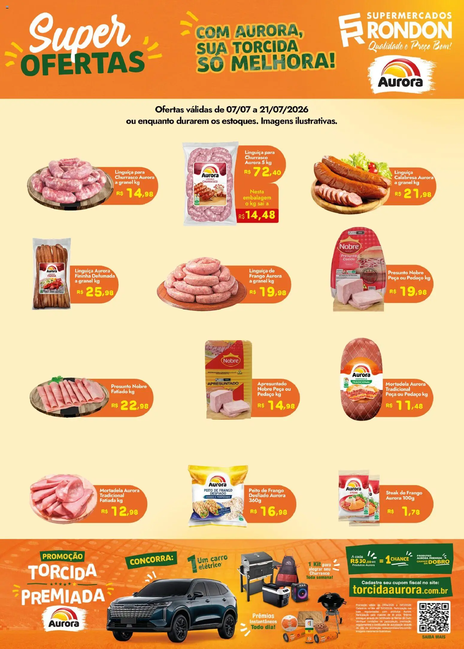 Supermercados Rondon Folheto - válido de 07/07/2026 | Página: 1 | Produtos: Presunto, Mortadela, Frango, Peito de frango