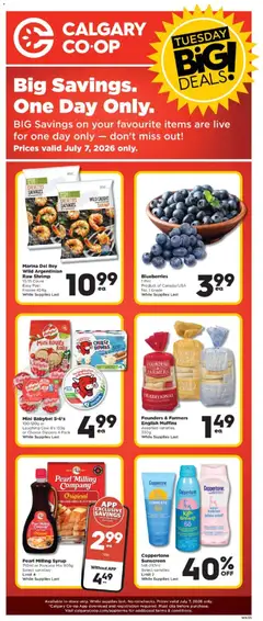 Preview of Calgary Co-op weekly flyer / circulaire from shop Calgary Co-op valid from Jul 2, 2026 | Page: 1 | Products: Strawberries, Cream, Ice cream, Sponge