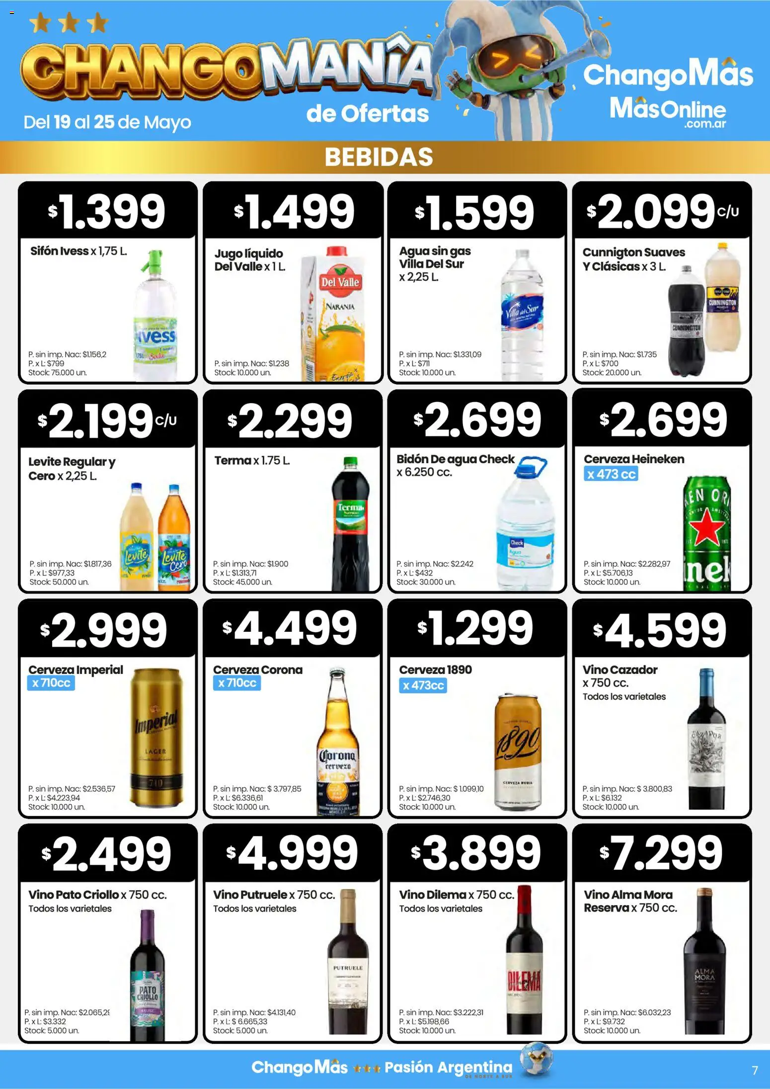 Changomas ofertas │ válido desde el 19.05.2026 | Página: 7 | Productos: Agua, Jugo, Vino, Cerveza