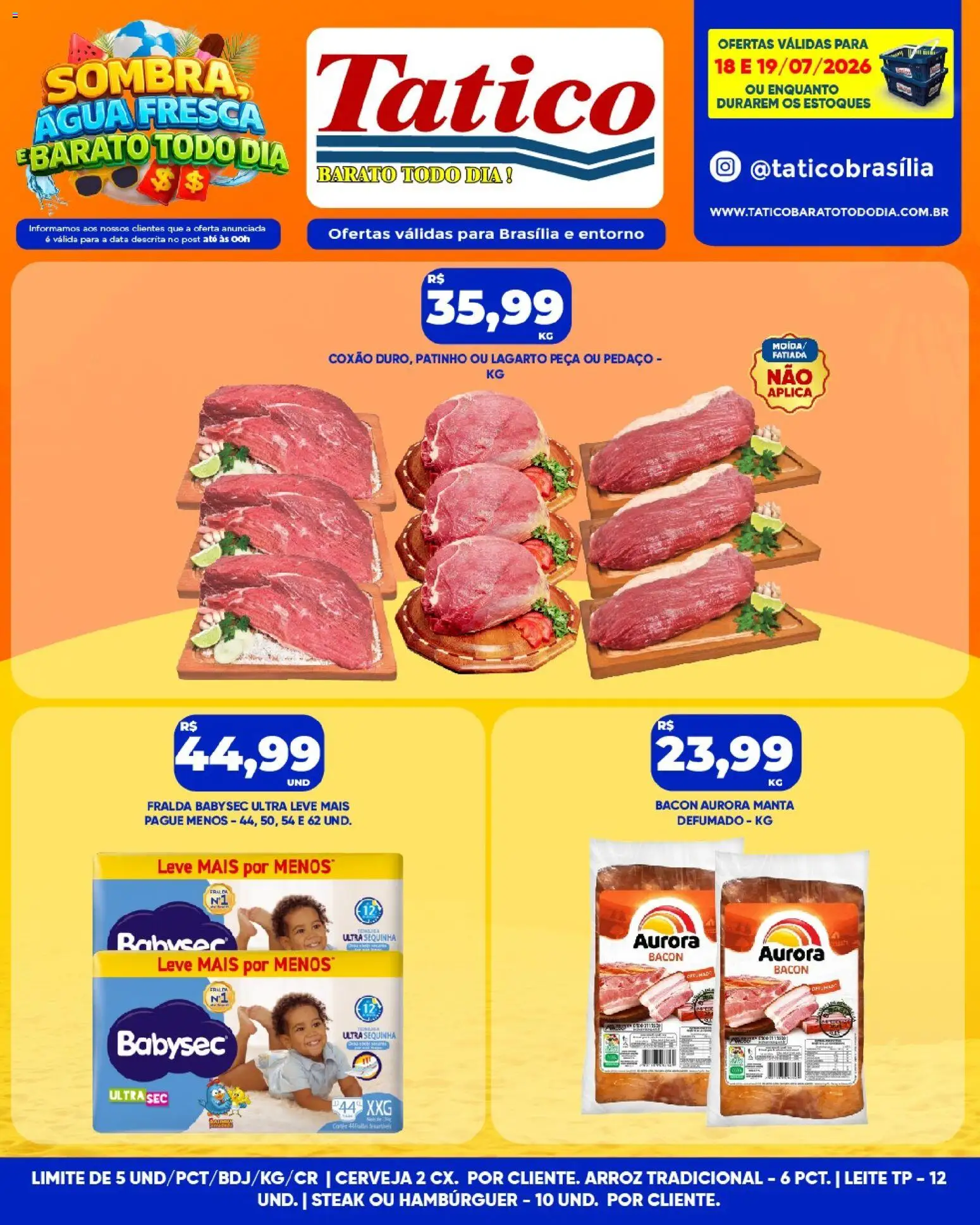 Tatico Folheto - válido de 18/07/2026 | Página: 13 | Produtos: Leite, Cerveja, Arroz, Hambúrguer