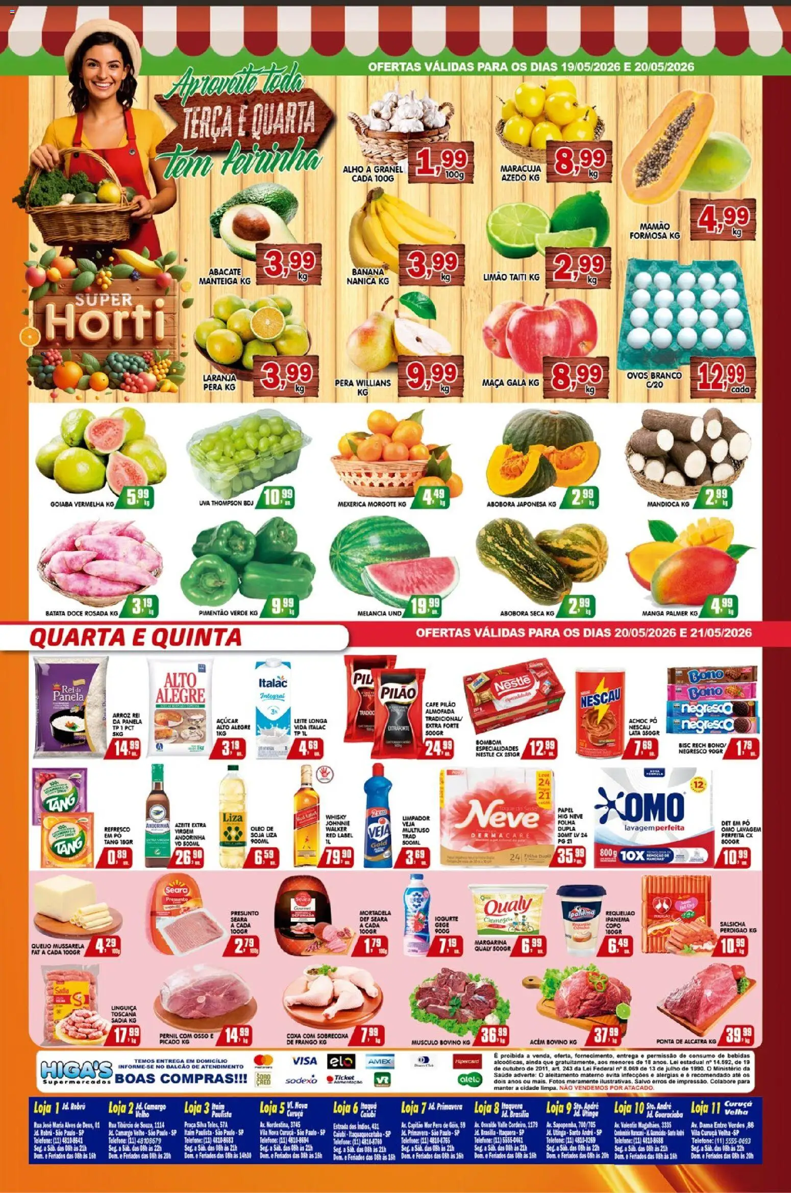 Higa's Supermercado Folheto - válido de 20.05.2026 | Página: 4 | Produtos: Pera, Presunto, Frango, Azeite
