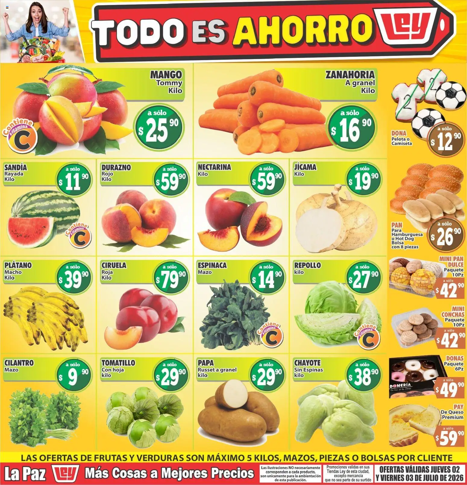 Nuevas ofertas de Casa Ley válidas en toda la República Mexicana desde el 02/07/2026. ¡Encuentra las mejores ofertas en Casa Ley folleto Las ofertas de frutas y verdunas! | Página: 1 | Productos: Papa, Sandía, Pelota, Pan