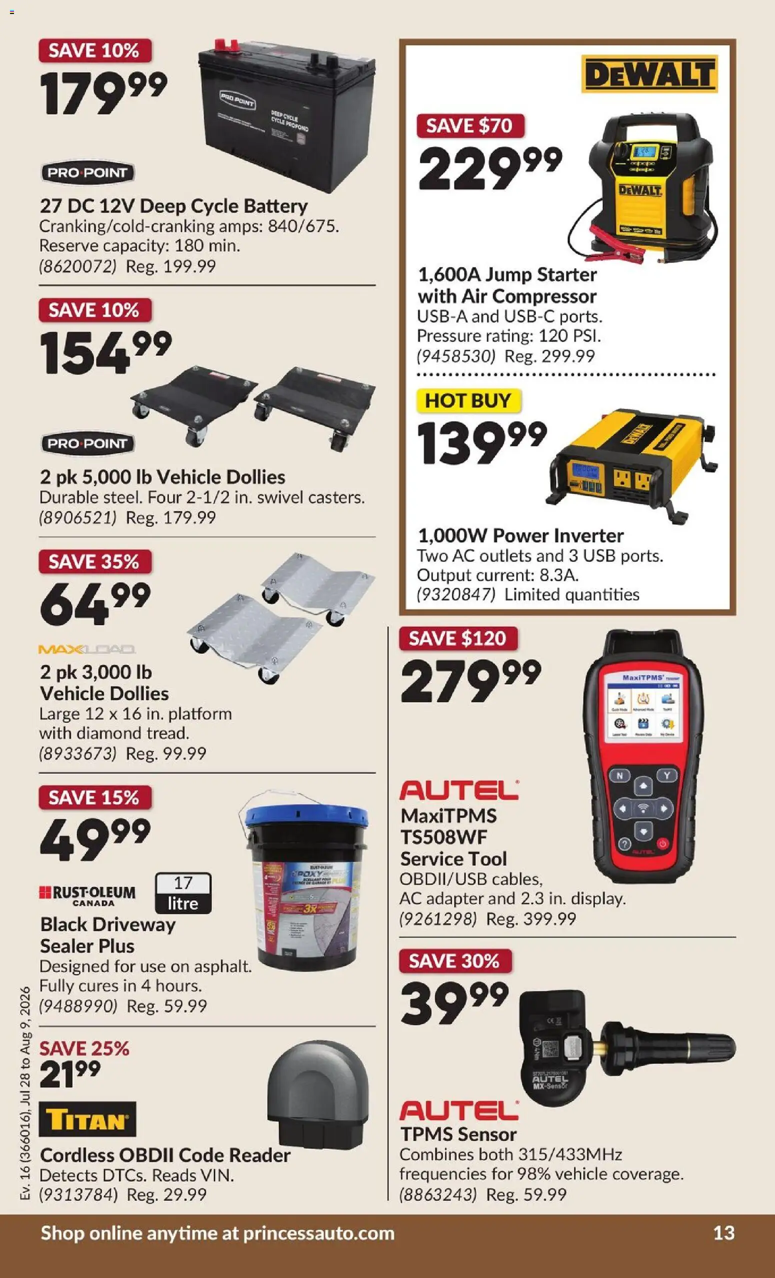 Princess Auto flyer valid from Jul 28, 2026 | Page: 18 | Products: Adapter, Battery