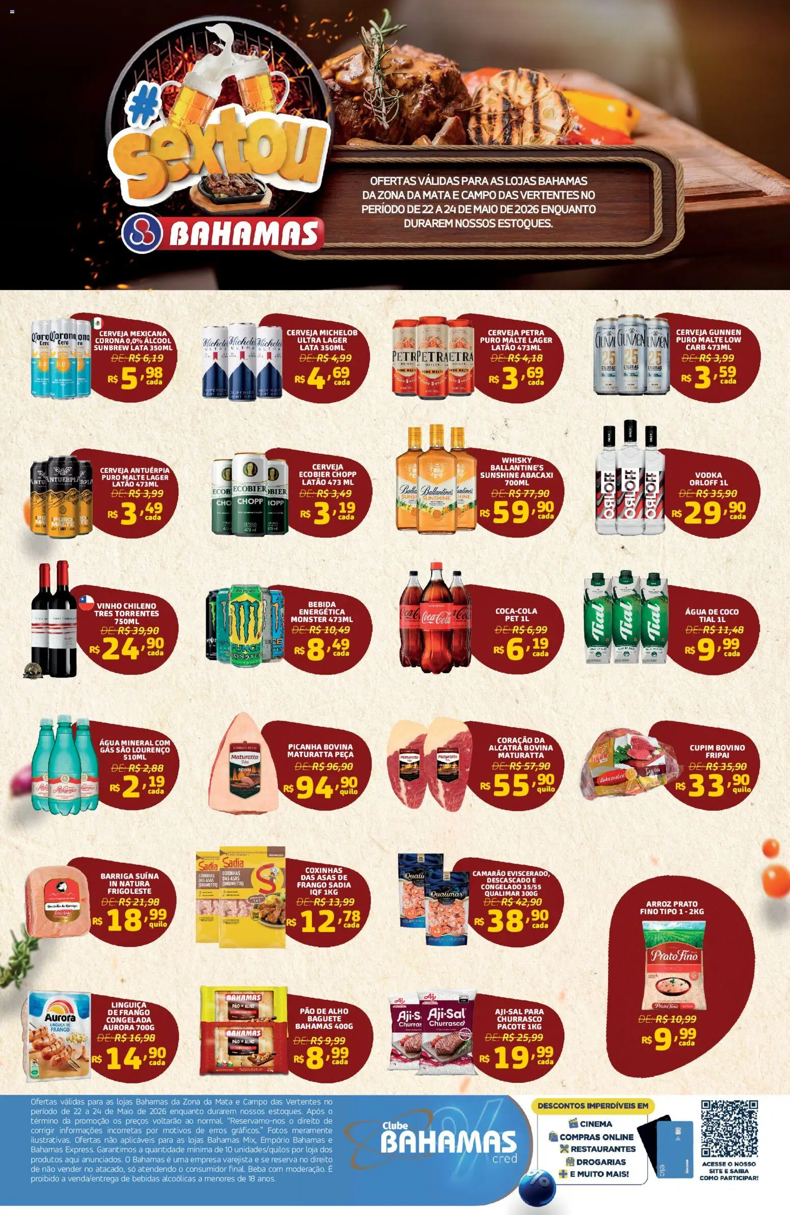 Bahamas Supermercados Folheto - válido de 22.05.2026 | Página: 1 | Produtos: Pao de alho, Cerveja, Gin, Frango