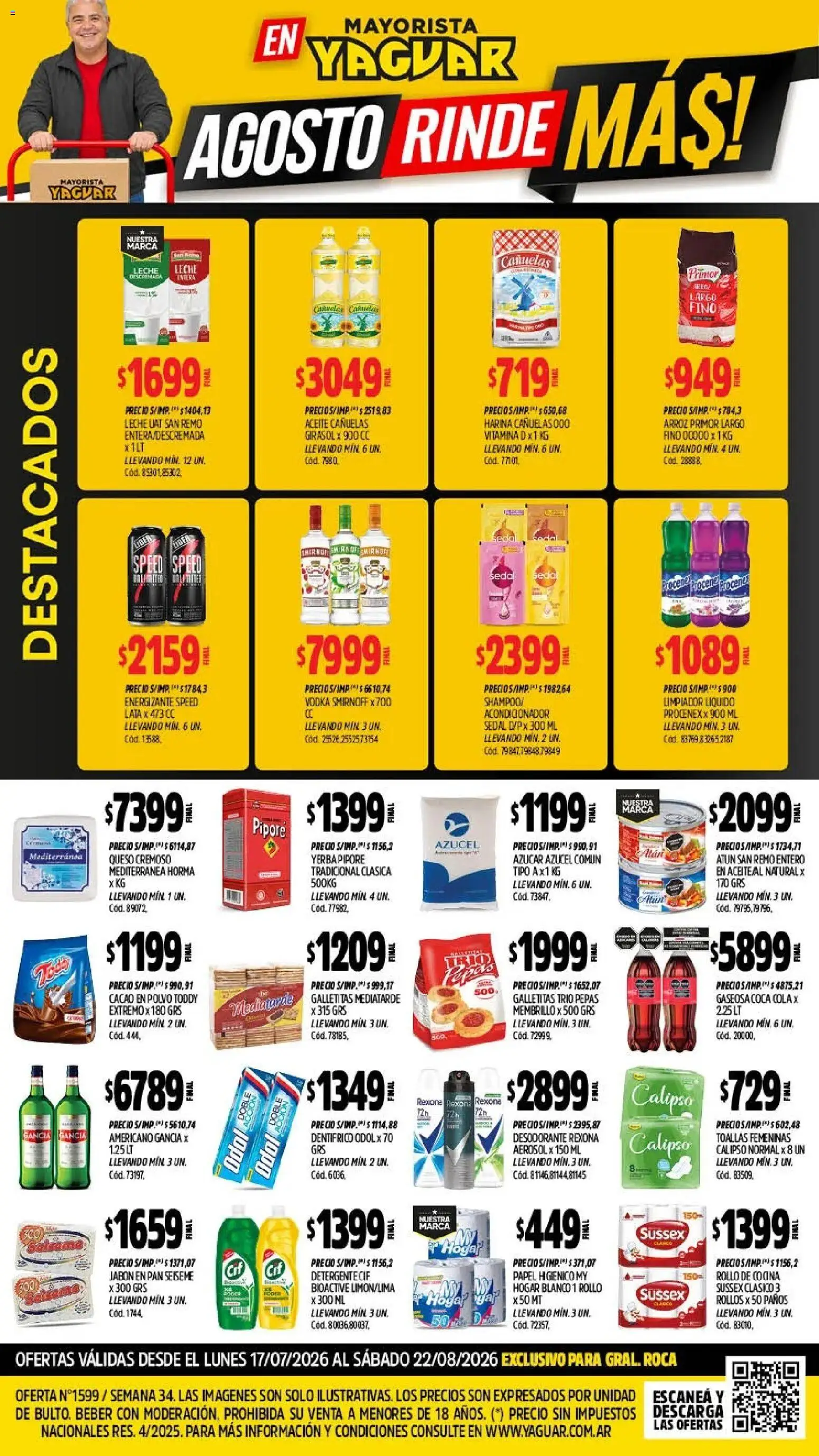 Yaguar - Oferta Semanal General Roca │ válido desde el 17/07/2026 | Página: 1 | Productos: Galletitas, Atún, Leche, Limpiador