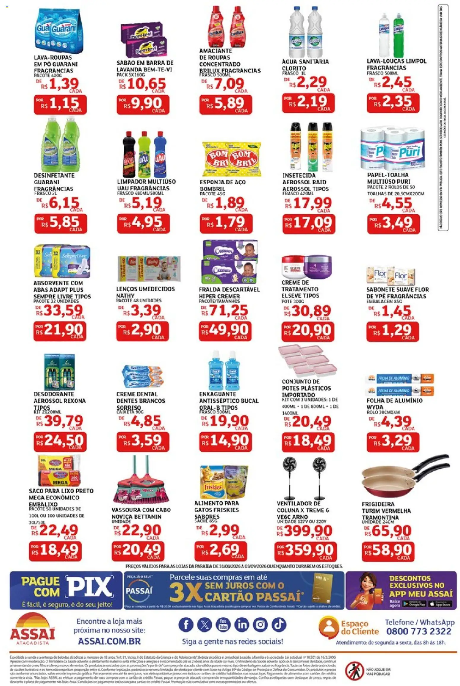 Assaí Atacadista Folheto - válido de 31/08/2026 | Página: 4 | Produtos: Sabão em barra, Ventilador, Pó, Água